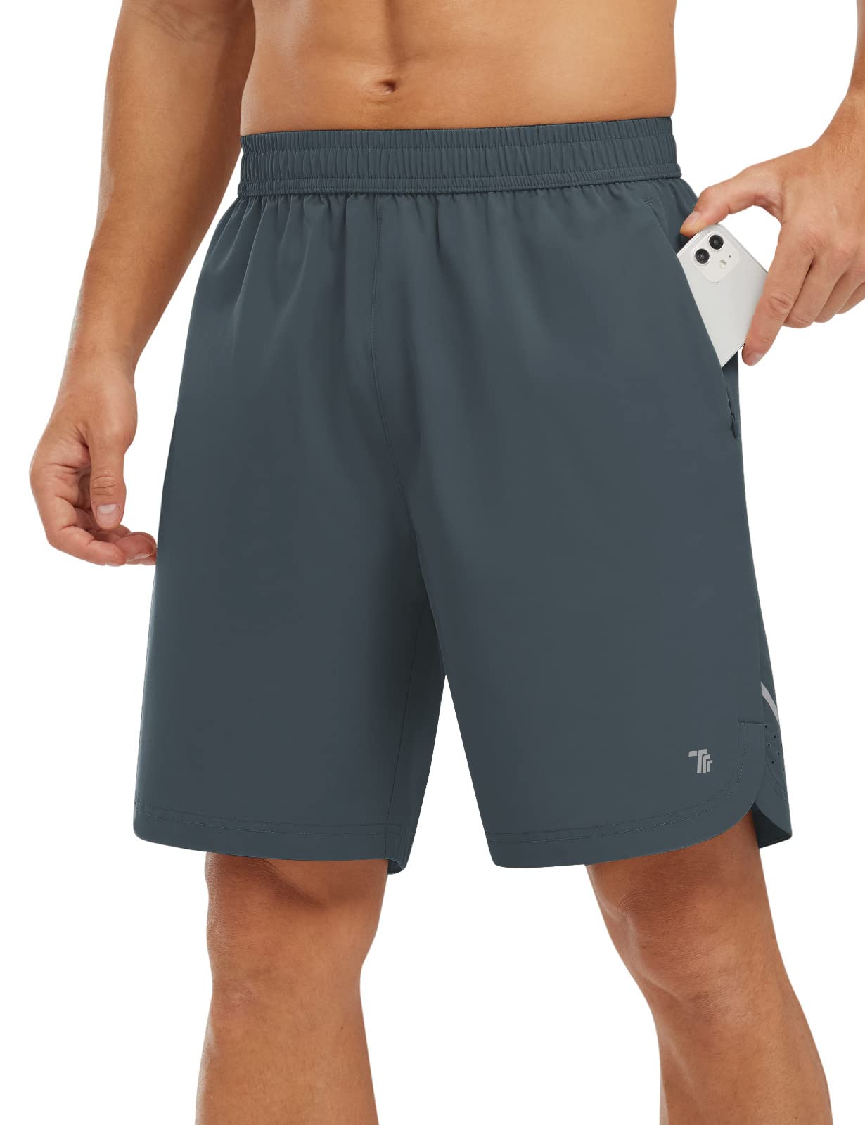 TBMPOY Men's Quick Dry 7'' Shorts with Zipper Pockets - Elastic Waist Lightweight Gym & Training Shorts for Running, Hiking, Workout & Outdoor Activities