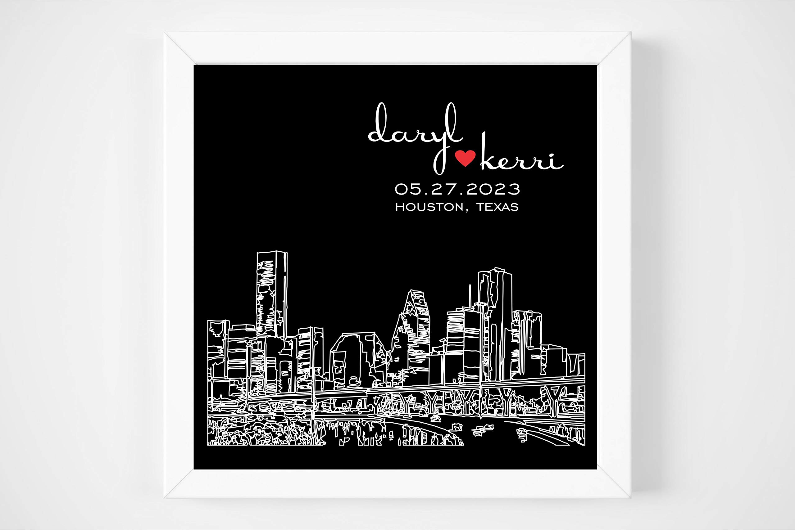Custom Houston Skyline Framed Art - Personalized Wedding Gift for Couples in Houston Texas (Any City Available Worldwide) | Perfect for Anniversaries, Home Decor & Newlyweds