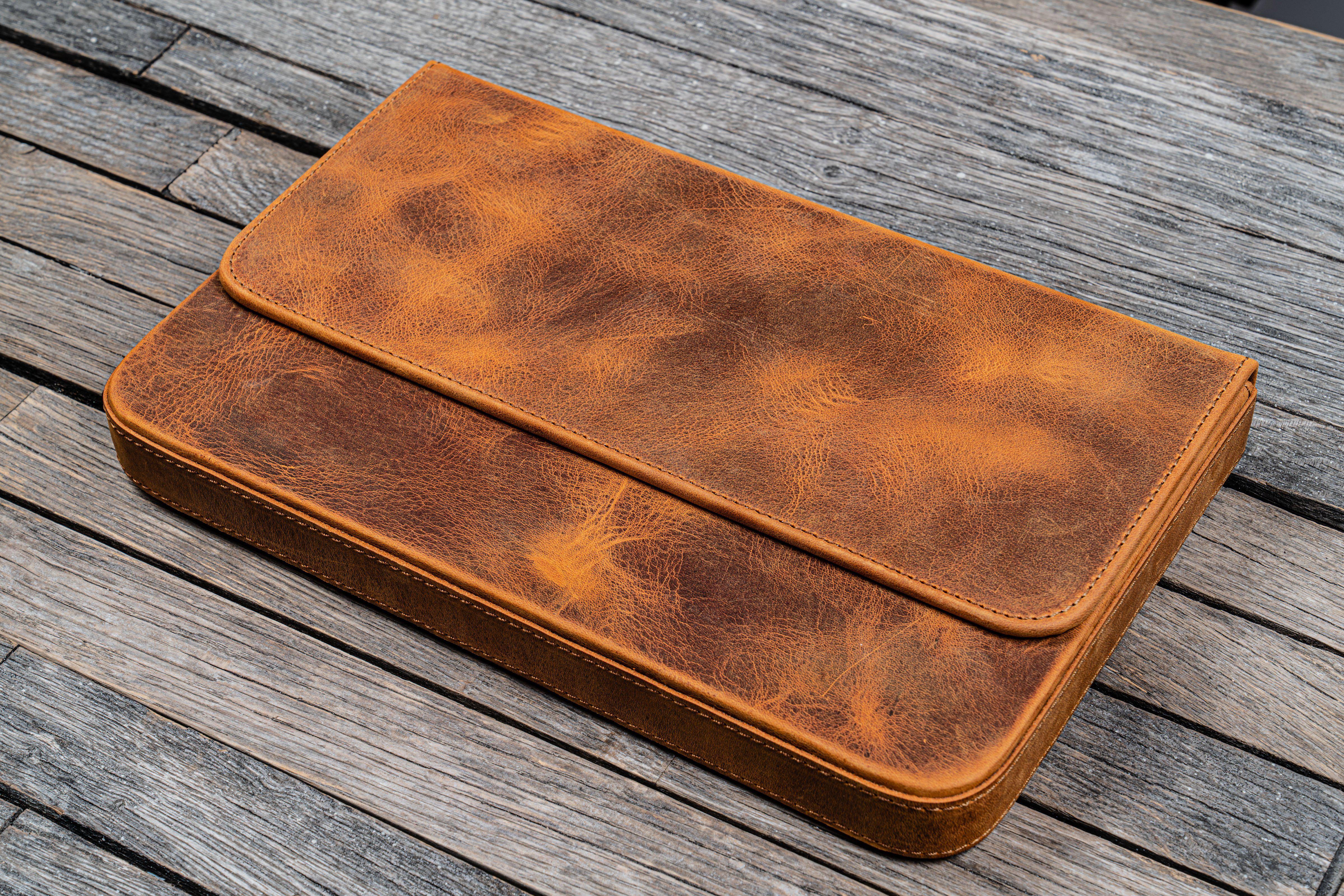 Premium Leather Magnum Opus 12-Slot Hard Pen Case with Removable Tray - Crazy Horse Brown | Luxury Fountain Pen Storage & Travel Organizer for Writers, Artists & Professionals