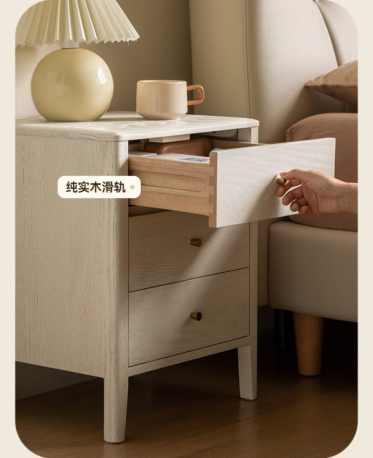 Solid Oak Wood Nightstand - Cream Finish, Modern Bedside Table for Bedroom, Living Room, or Nursery Furniture