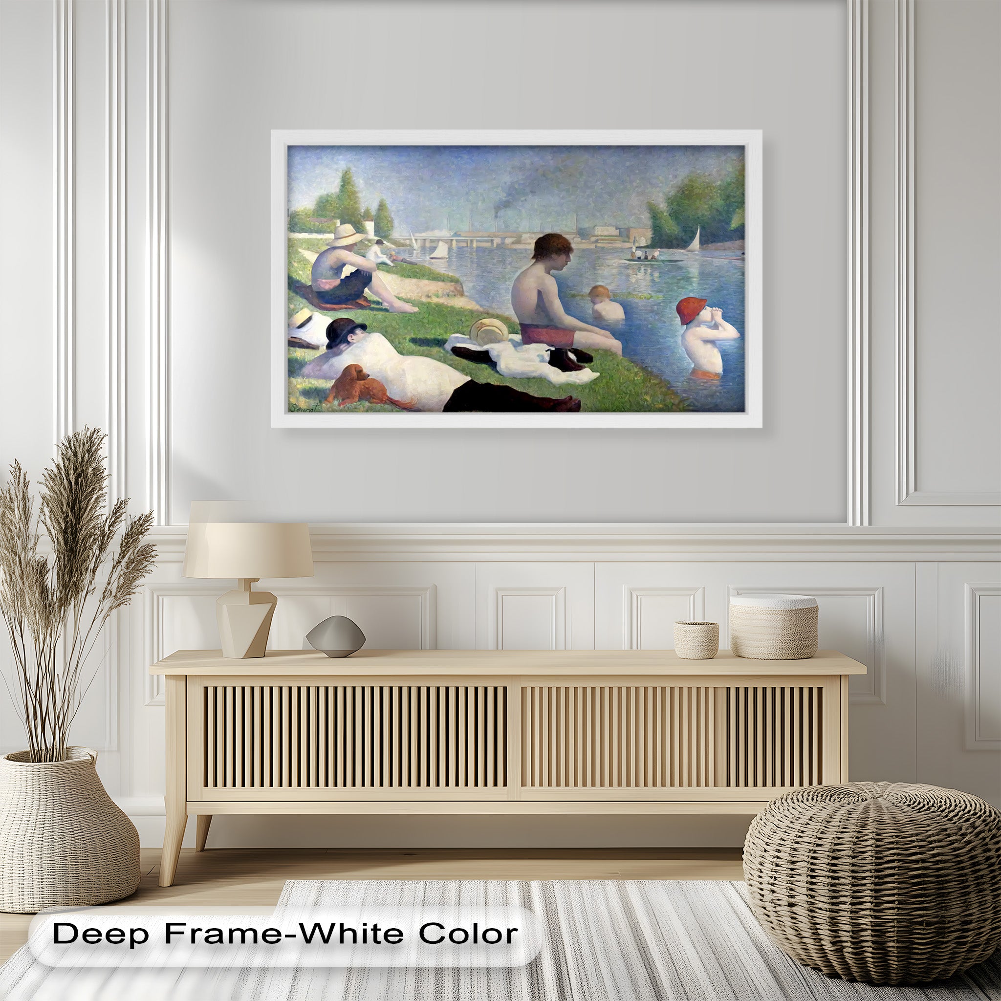 Afternoon Light on the Riverbank - Handmade Pointillism Oil Painting on Canvas - Wall Art for Living Room, Bedroom & Office Decor