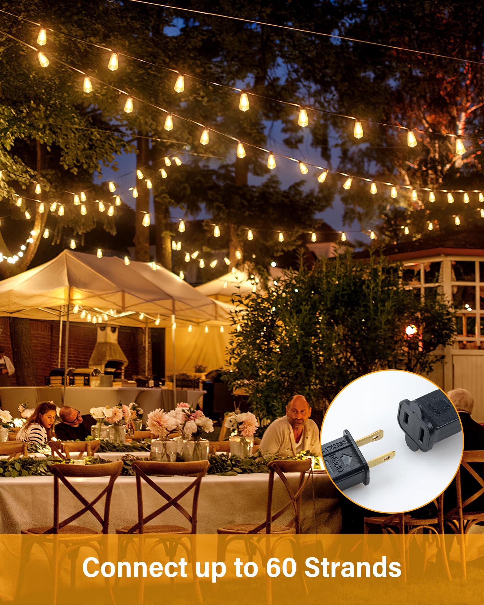 25FT Waterproof Outdoor String Lights with 13 ST38 Edison Bulbs - Black Weatherproof Patio Lights for Porch, Balcony, Backyard, Garden - 2700K Warm White LED Hanging Lights for Romantic Ambiance, Wedding Decor & Outdoor Dining