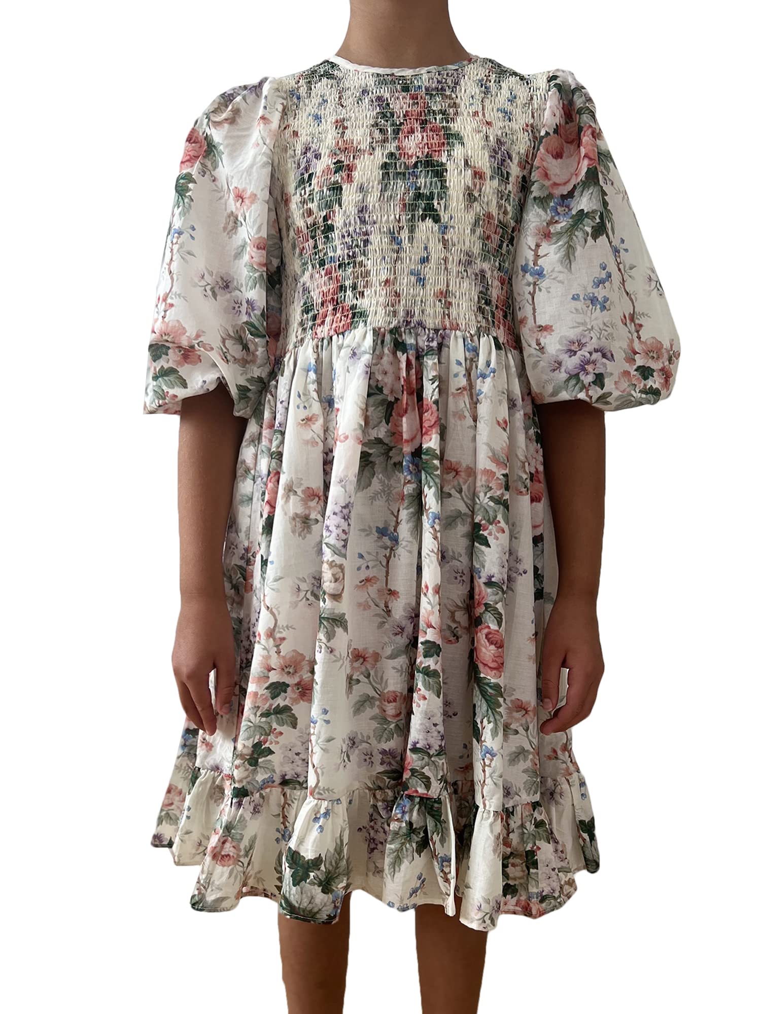 Petite Amalie Girls Floral Shirred Dress for Little & Big Kids - Perfect for Birthday Parties, Easter & Summer Outfits