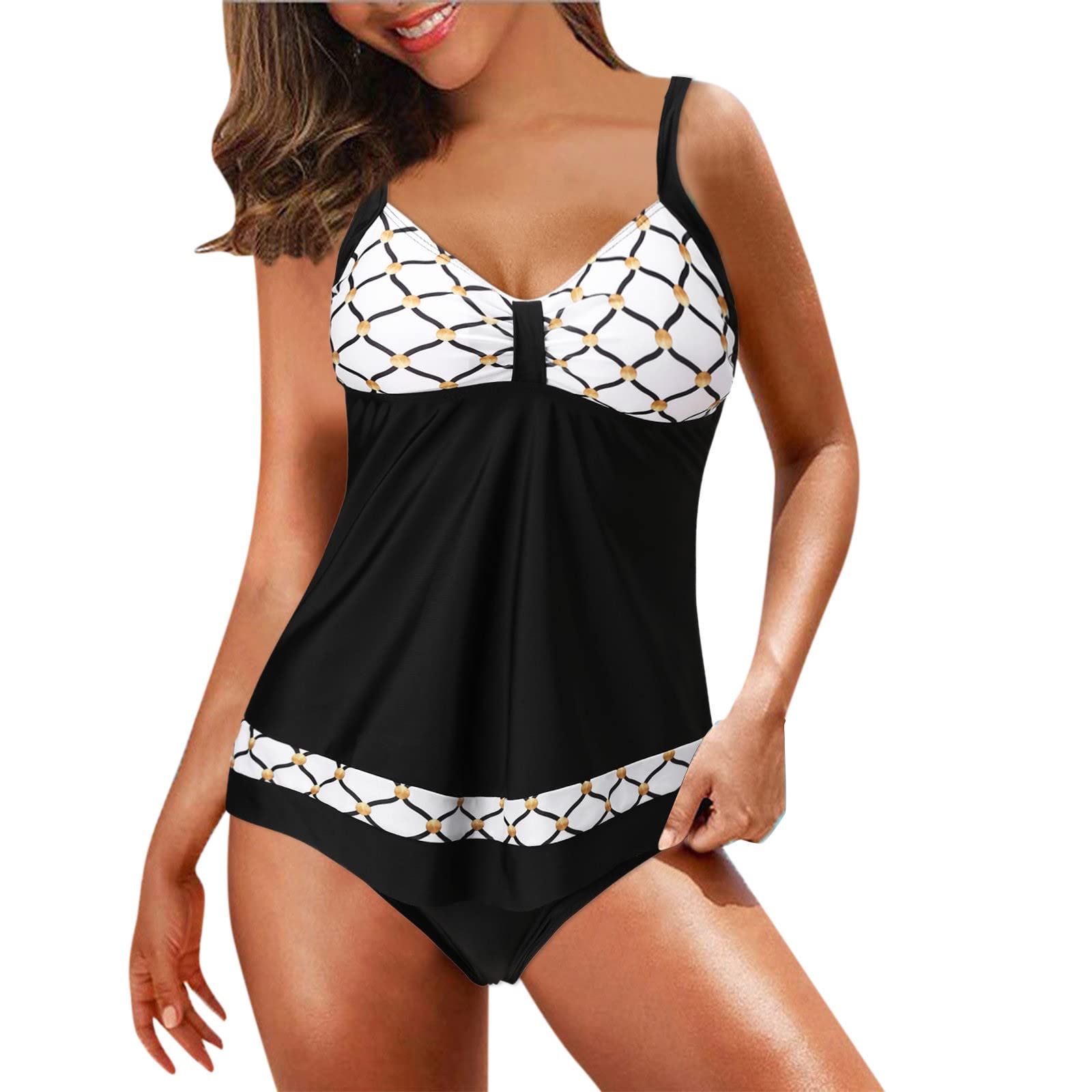 Women's 2 Piece Tankini Swimsuits - Spaghetti Strap Ruffled Flounce Top & High Waisted Bottom Bikini Set | Beach Vacation, Pool Party, Summer Swimwear
