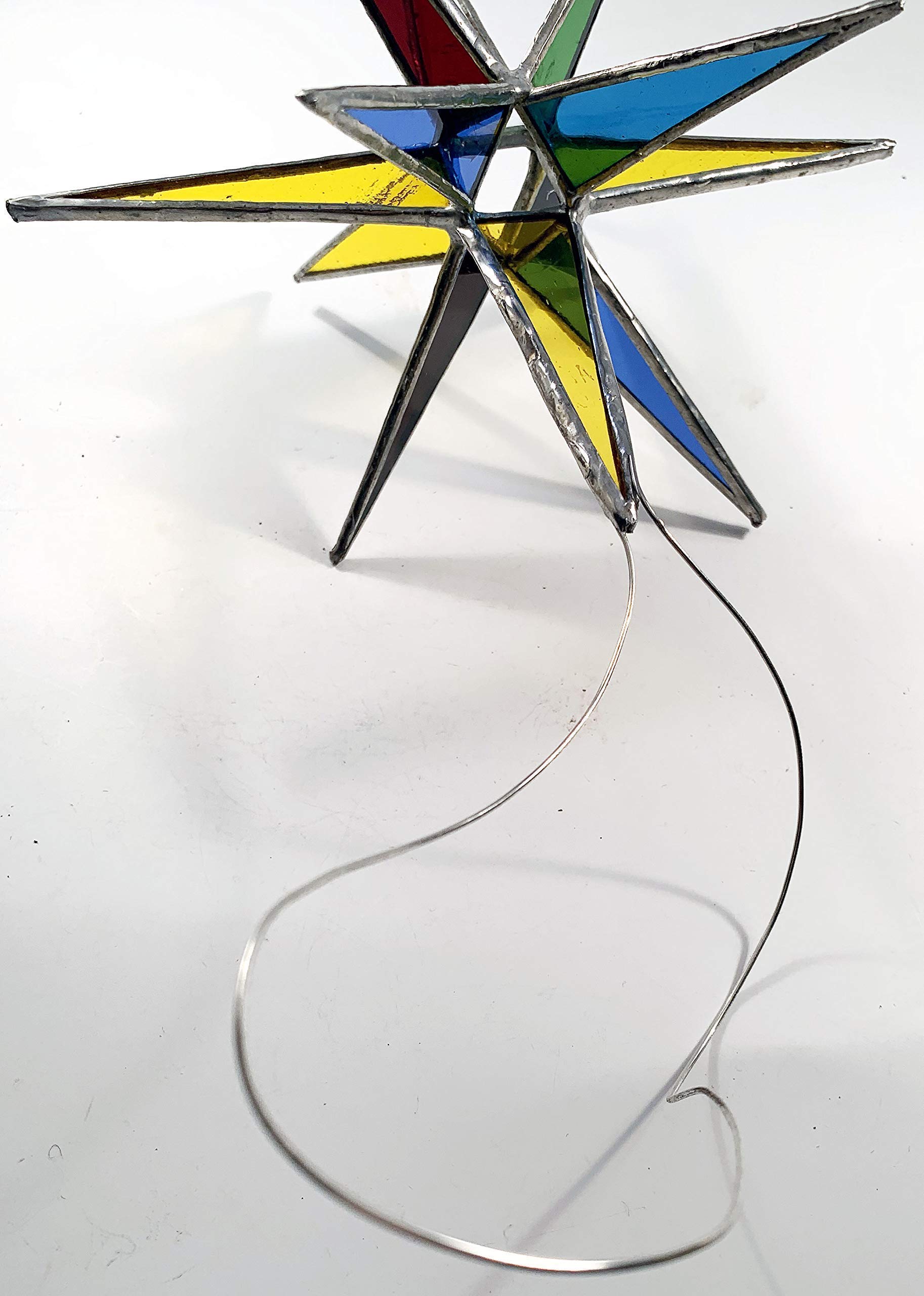 Handmade Stained Glass Moravian Star Tree Topper - Textured Clear Glass Ornament for Christmas Decorations, Holiday Home Décor & Window Hangings