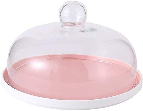 Pink Ceramic Dome Cake Stand - 28.5cm Multifunctional Dessert Plate with Glass Cover for Wedding, Party & Dinner Display | Food Preservation Serving Tray for Cakes, Pastries & Appetizers