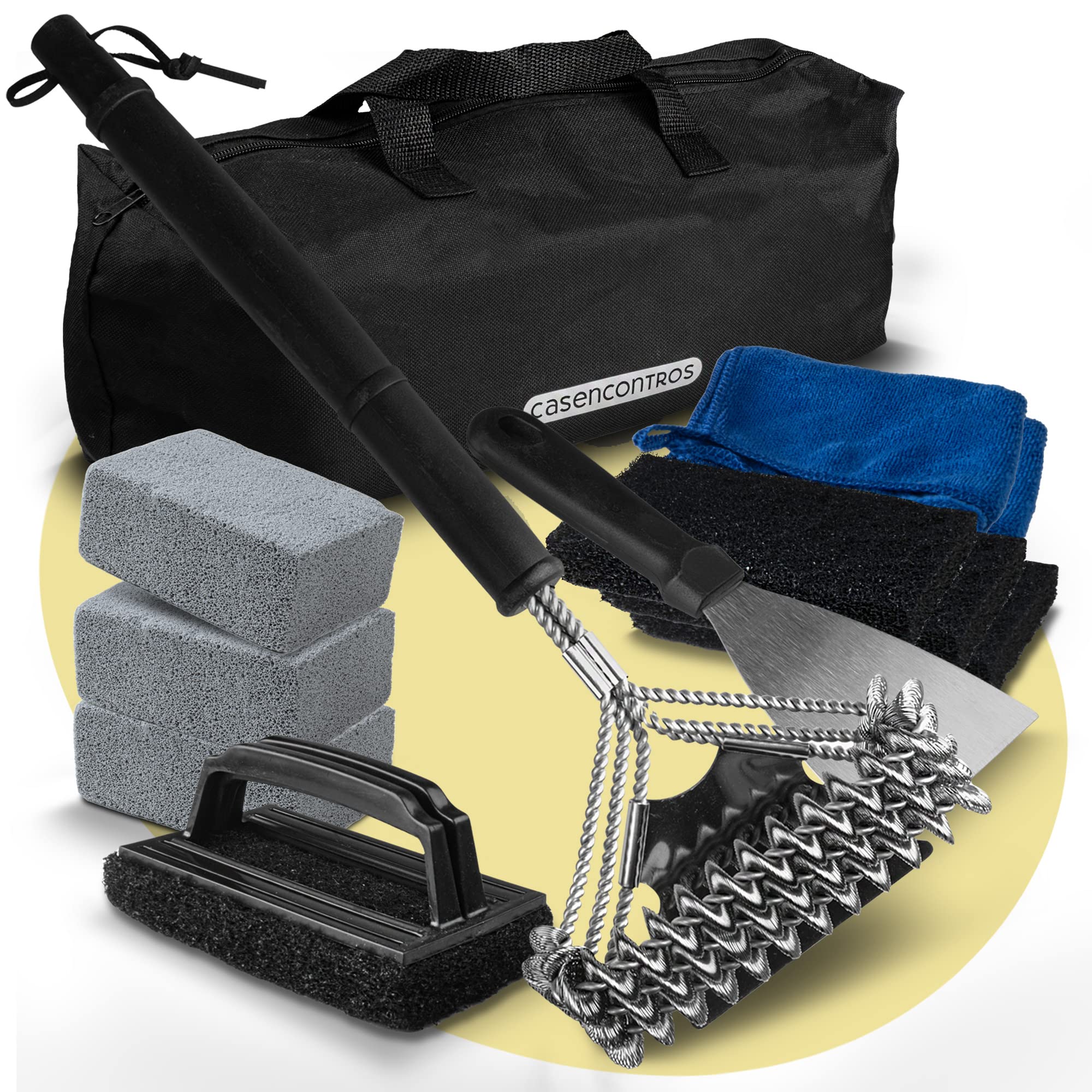 **12-Piece Blackstone Griddle Cleaning Kit - Heavy Duty Grill Scraper, Scrub Pads, Scraper Brush, Cleaning Bricks & Towels for Flat Top Grill Maintenance | Perfect for Outdoor Cooking & Backyard BBQs**