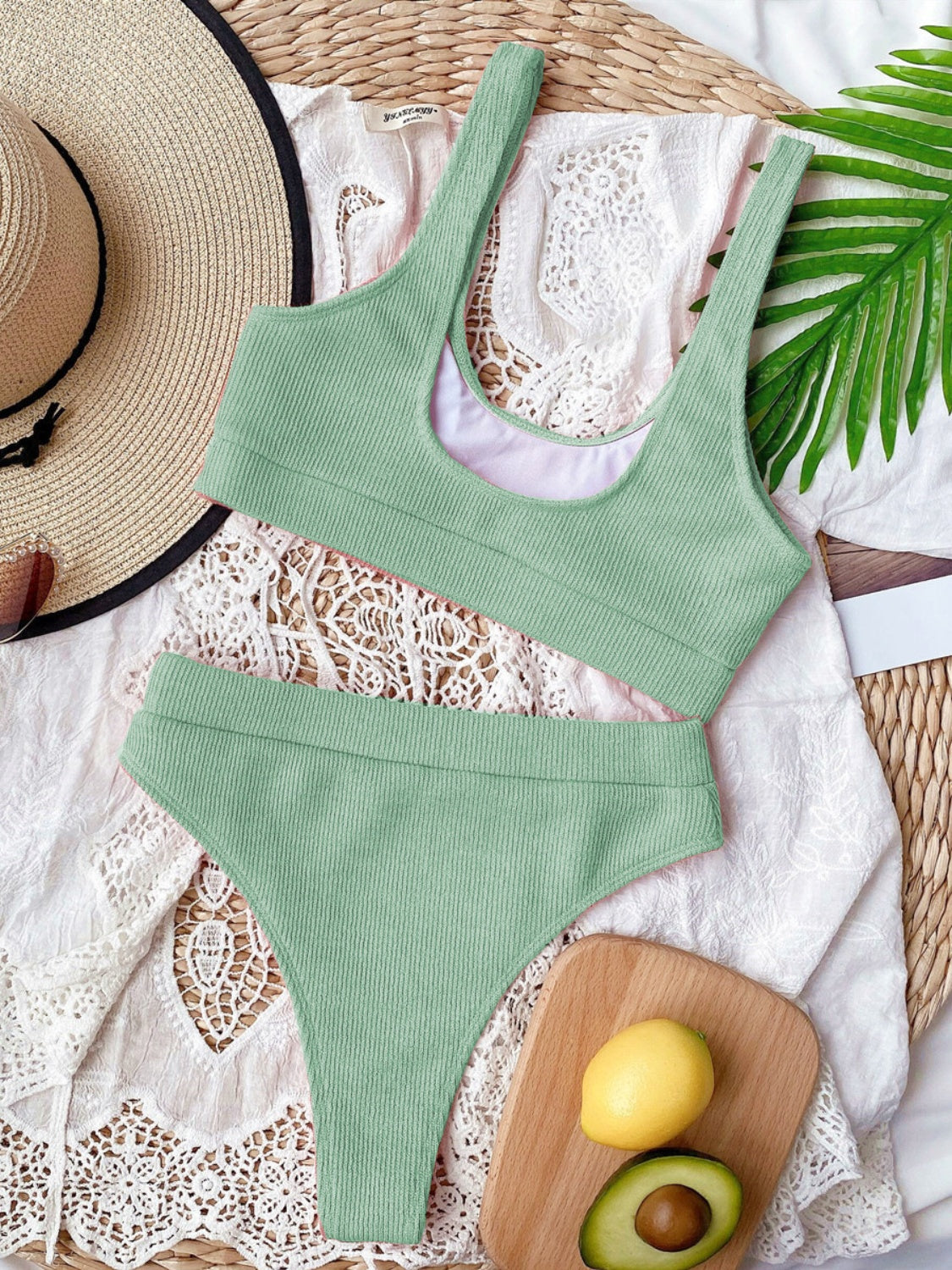 Women's Scoop Neck Wide Strap Two Piece Swimwear Set - Sexy High Waist Bikini for Beach, Pool & Vacation