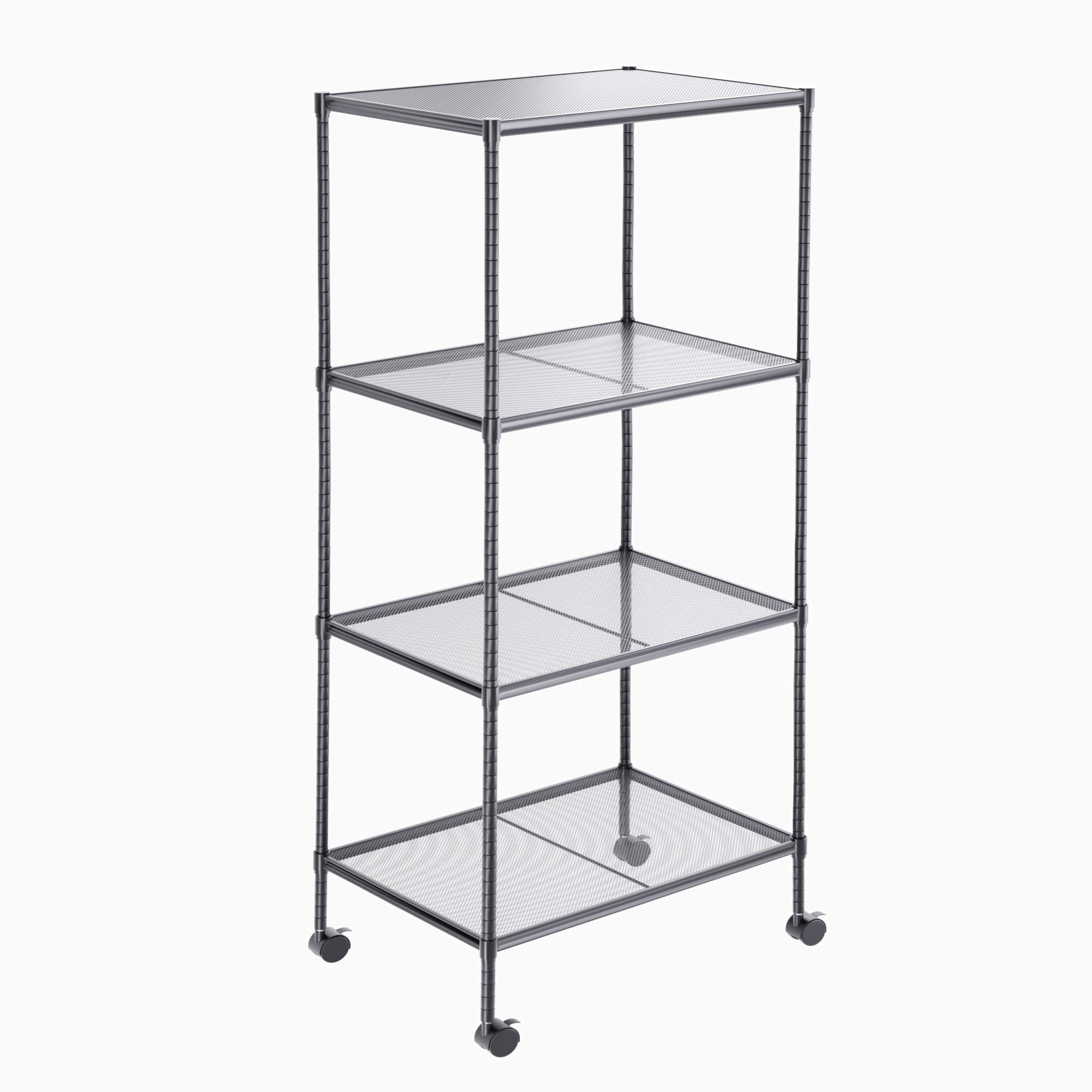 OVICAR 4-Tier Heavy Duty Steel Wire Storage Shelves with Wheels, Adjustable Metal Shelving Unit for Kitchen Pantry, Laundry Room, Garage, Closet & Tool Organization - Space Saving Storage Rack for Home & Office (Grey, 4 Tiers)