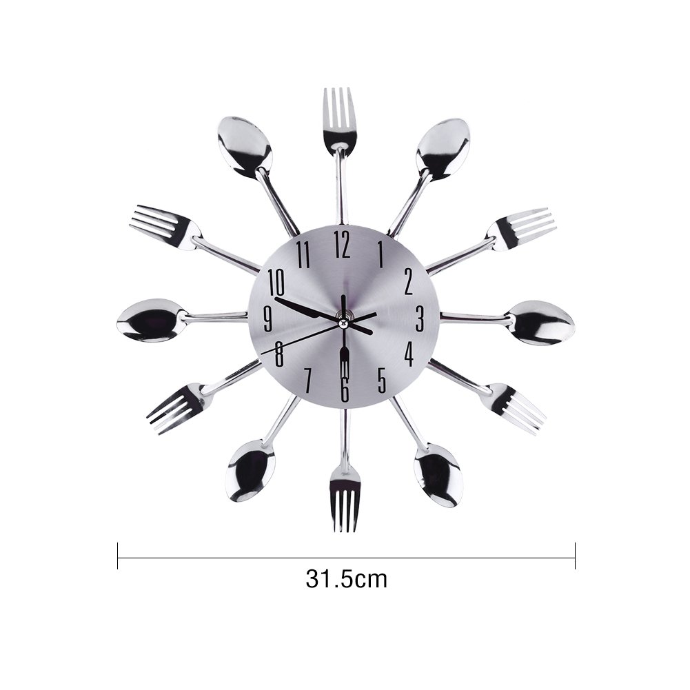 Ejoyous 12.4 Inch Large 3D Modern Creative Kitchen Wall Clock - Spoon & Fork Design Home Decor for Kitchen, Dining Room & Office (Silver) | Perfect Gift for Housewarming, Wedding & Home Renovation