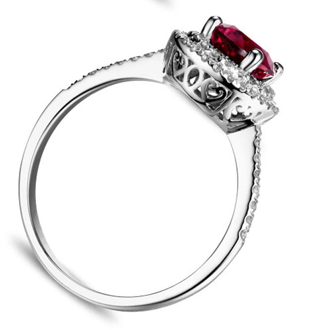 2.50 Carat Ruby & Moissanite Double Halo Diamond Engagement Ring for Women - Classic Wedding, Proposal & Anniversary Jewelry Gift