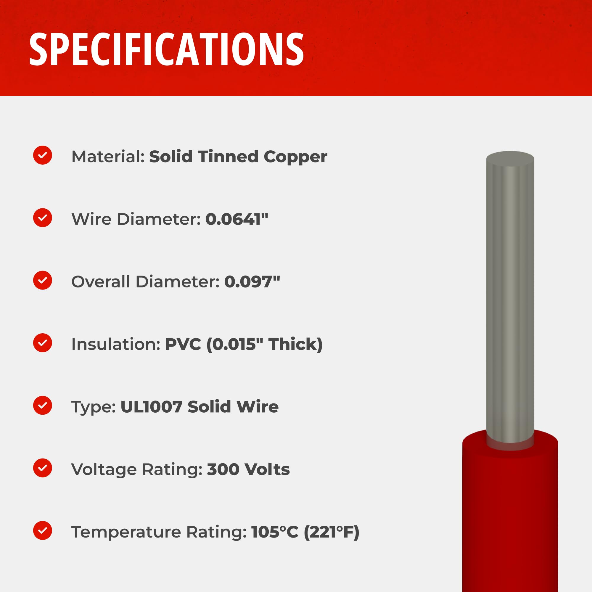 14 AWG UL1007 Solid Hook-Up Wire - 300V, 0.0641