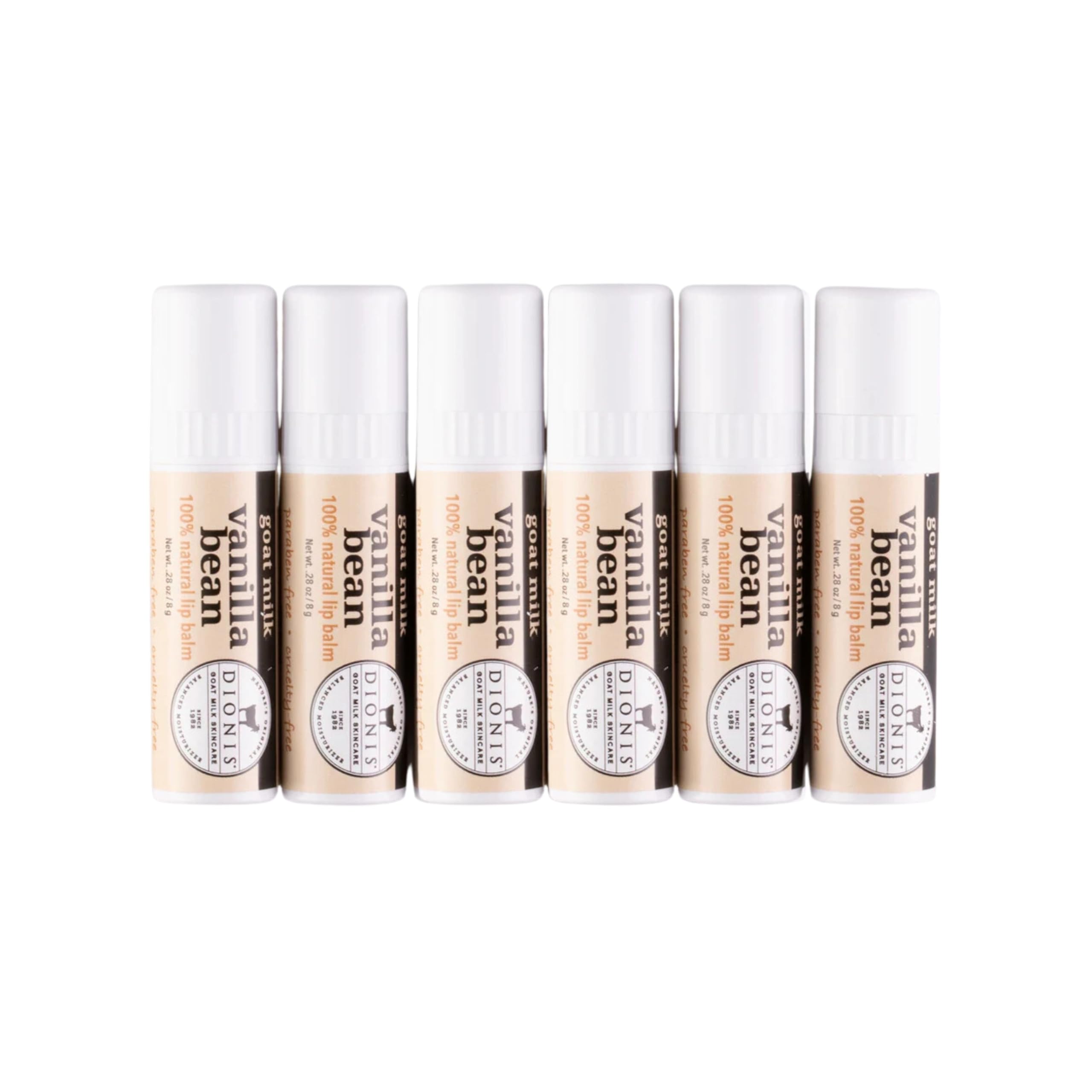 Dionis Goat Milk Lip Balm Set of 6 (0.28 oz) - Moisturizing Vanilla Bean Scented Lip Care for Dry & Chapped Lips - Cruelty-Free, Paraben-Free Skincare - Perfect for Winter Hydration & Daily Lip Protection