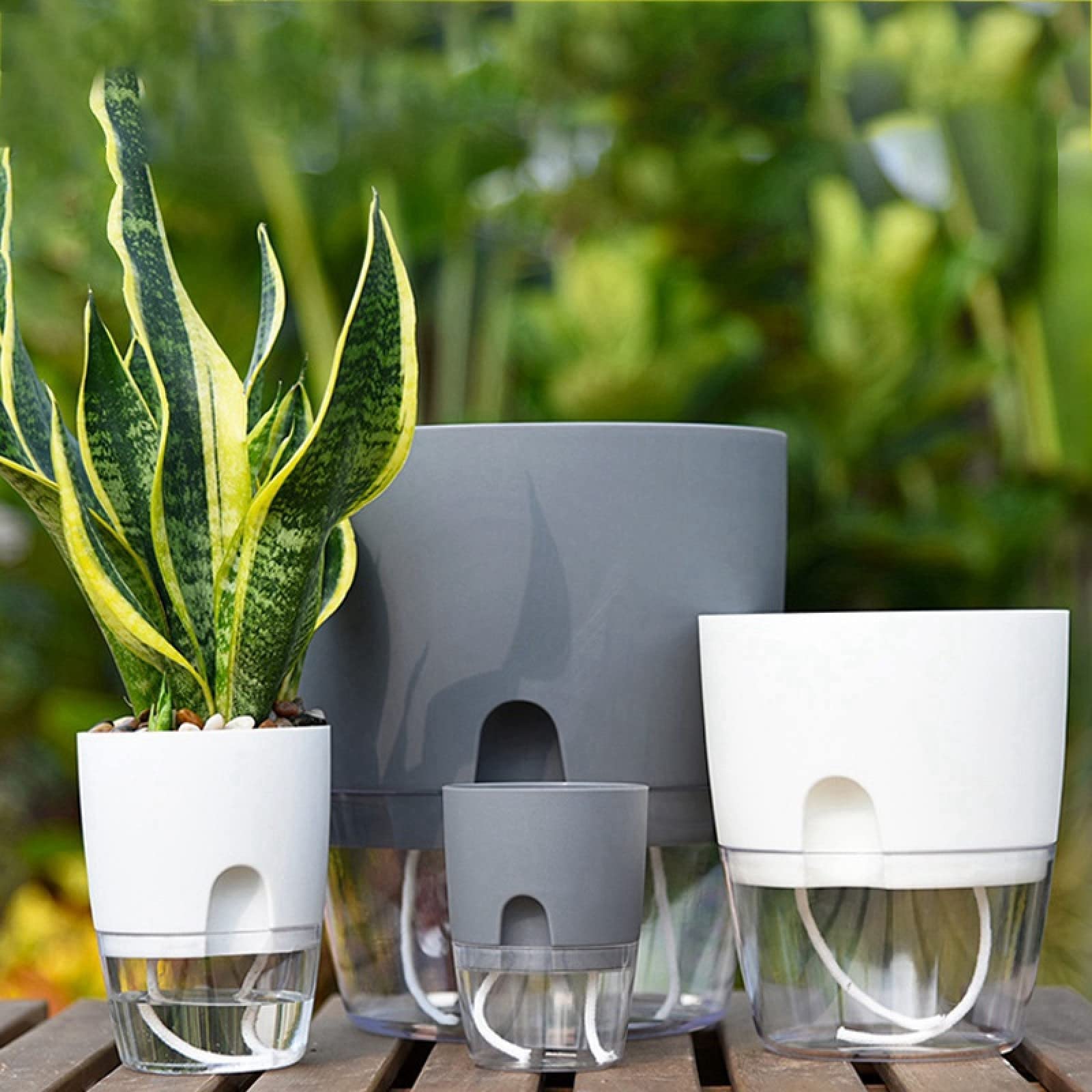 2 Layer Self Watering Plant Pots with Cotton Rope - Round Flower Pots for Indoor Plants, Succulents, Herbs - Automatic Watering System for Home, Office Desk, Balcony Garden Decor