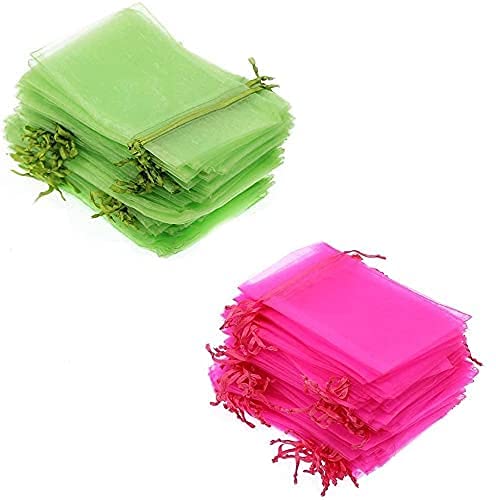 LYZZO 100PCS Premium White Sheer Organza Drawstring Bags - 4x4.72 Inch Wedding Favor Bags for Jewelry, Party Favors, Soaps & Makeup Gifts (Rose & Green) - Perfect for Bridal Showers, Baby Showers & Holiday Gift Packaging