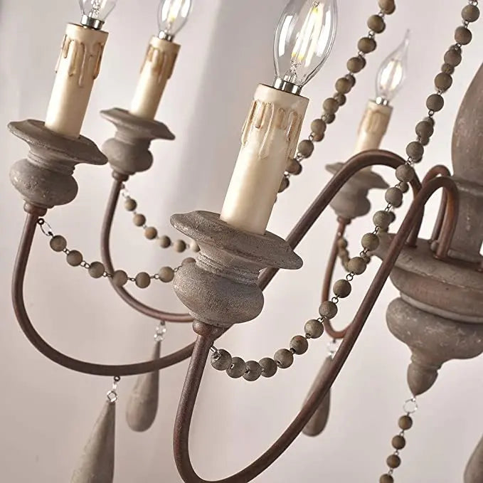 Handcrafted Rose Wooden Large Rustic Chandelier - Farmhouse Ceiling Light Fixture for Dining Room, Living Room & Bedroom Decor