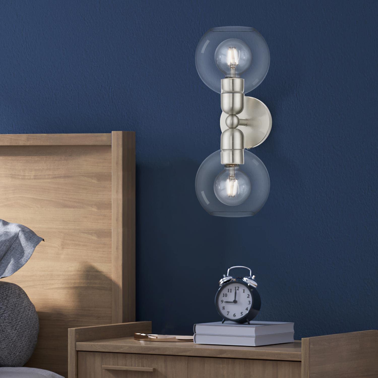 Livex Lighting 16972-91 Downtown Sphere Vanity Sconce - Brushed Nickel Finish for Bathroom & Bedroom Wall Lighting