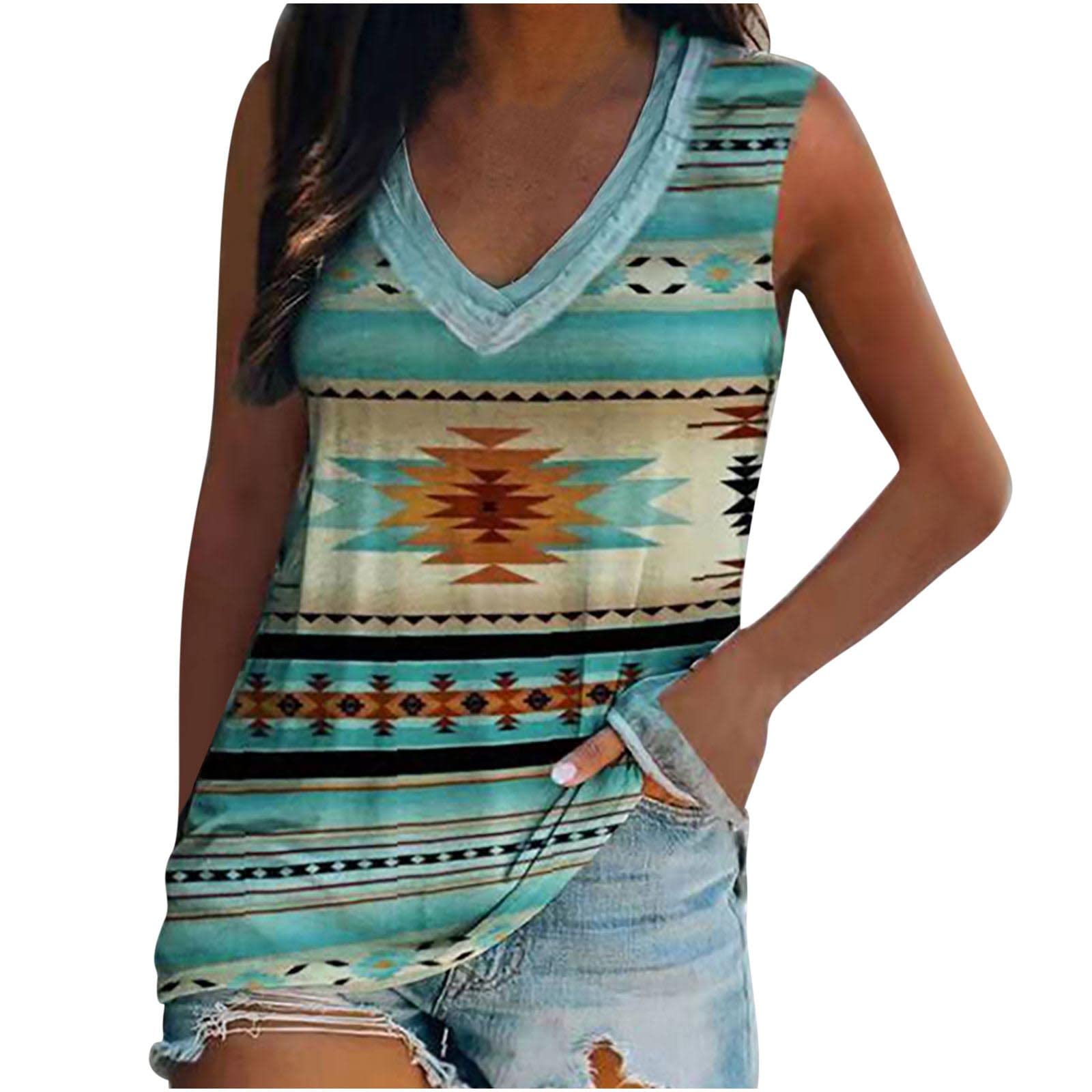 Women's Summer V-Neck Sleeveless Tank Tops - Casual Beach Shirts with Cute Prints for Women - Perfect for Vacation, Pool Party & Everyday Wear