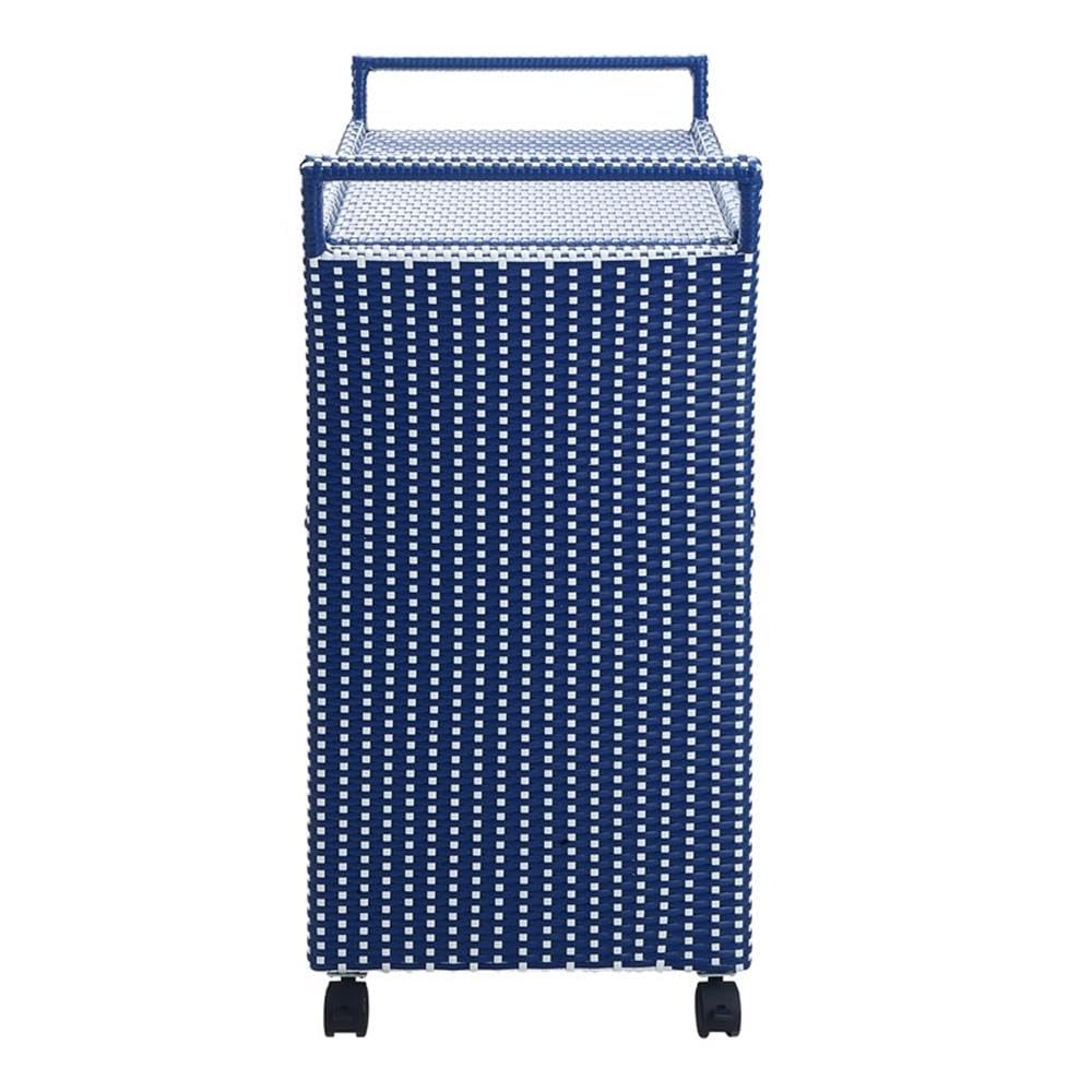 Furniture of America Azur Outdoor Aluminum Wicker Bar Cart in Navy - Portable Serving Cart for Patio, Garden, Poolside & Outdoor Entertaining
