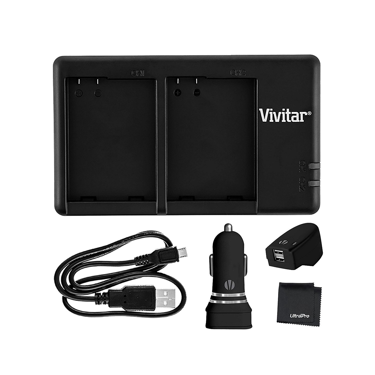 UltraPro Li-50B USB Dual Battery Charger for Olympus Cameras - Fast Charging with AC/DC Adapters & Microfiber Cloth - Perfect for Travel, Photography & Outdoor Shooting