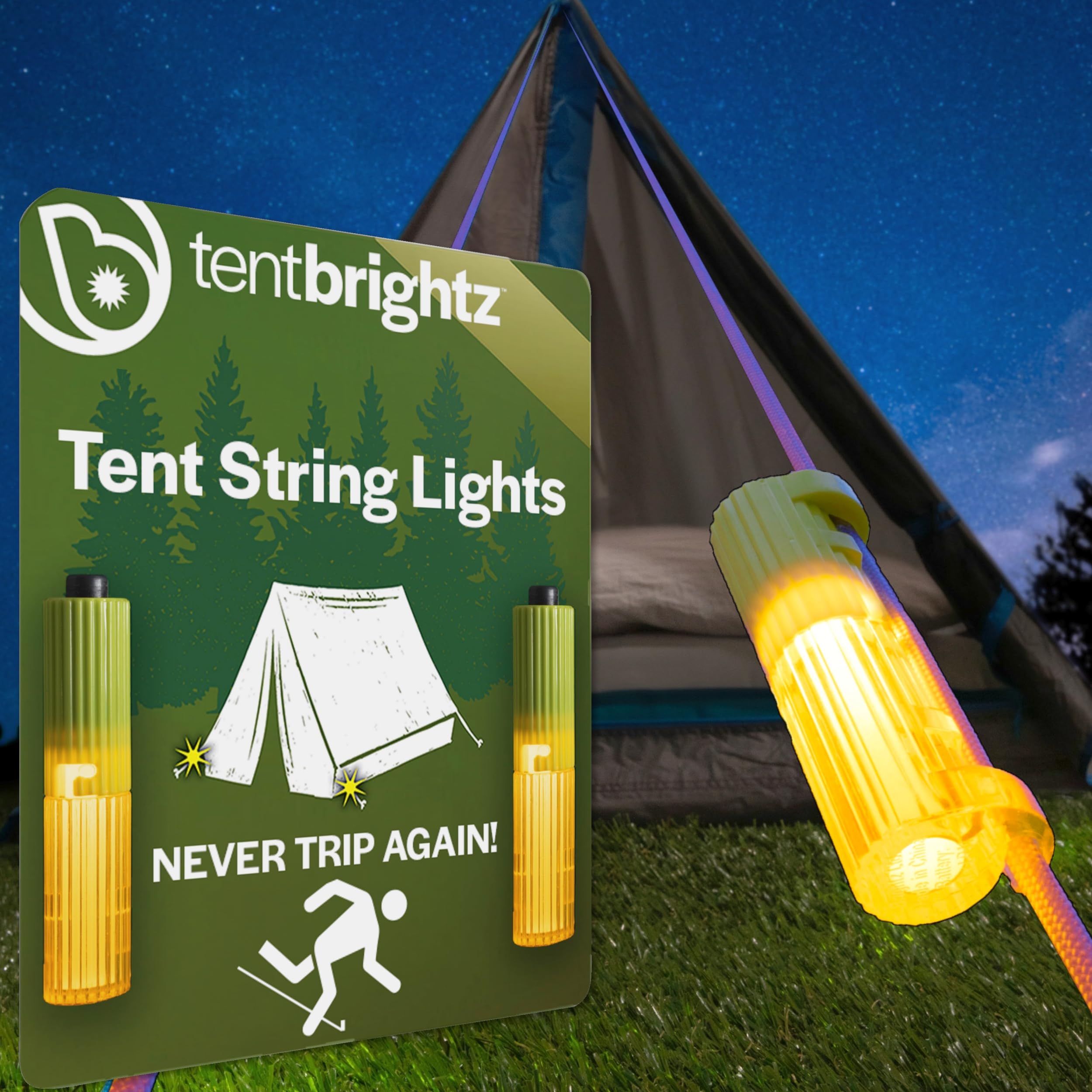 Brightz LED Tent String Lights - Waterproof & Durable Camping Lights for Outdoor Safety - Keep Tent Guy-Lines Visible at Night - Perfect for Camping, Backpacking, Hiking & Emergency Lighting