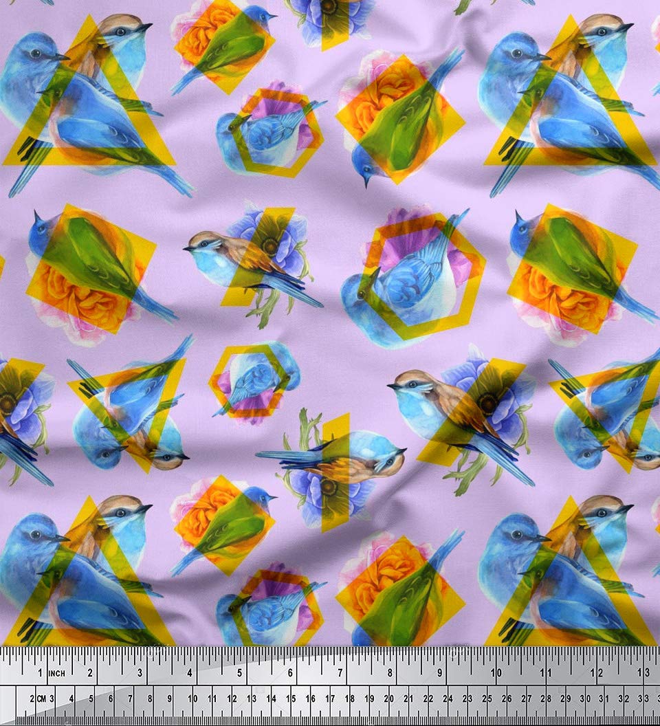 Soimoi Velvet Purple Fabric by The Yard - 58 Inch Wide Geometric & Rollers Bird Print - Modern Playful Design for DIY Crafts, Home Decor, Upholstery & Fashion Sewing Projects