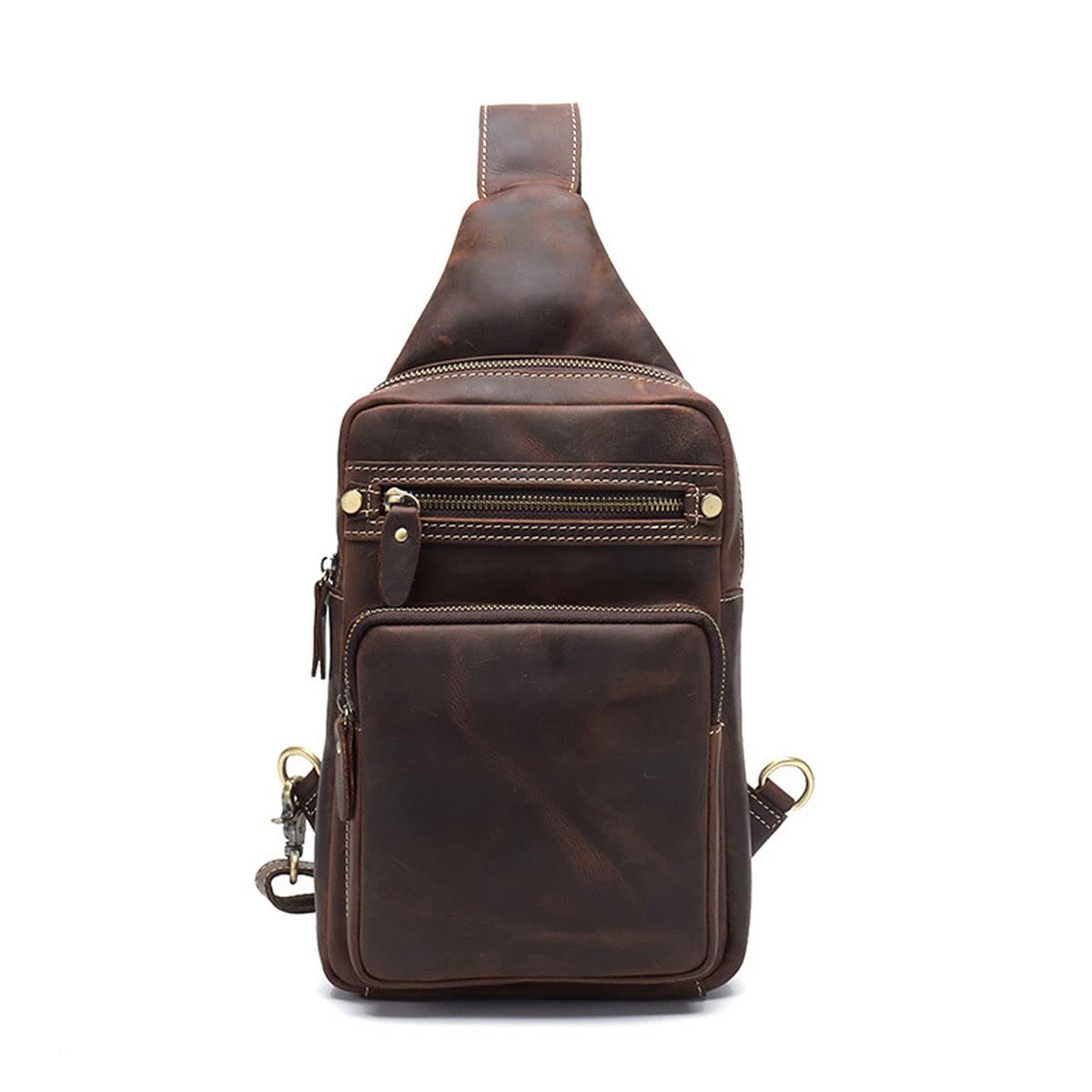 YUNZHONG Genuine Leather Crossbody Sling Bag for Men - Vintage Full Grain Leather Chest Daypack (15 x 8 x 3 inches) - Perfect for Travel, Work & Daily Commute