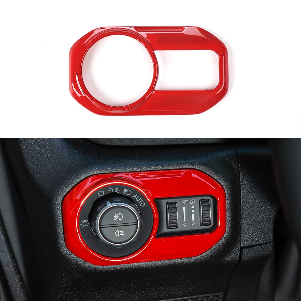 Red ABS Car Headlight Control Panel Sticker Frame Cover Trim for Jeep Wrangler JL & JT Gladiator (2018-2023) - Durable Exterior Decoration & Protection for Off-Road Adventures