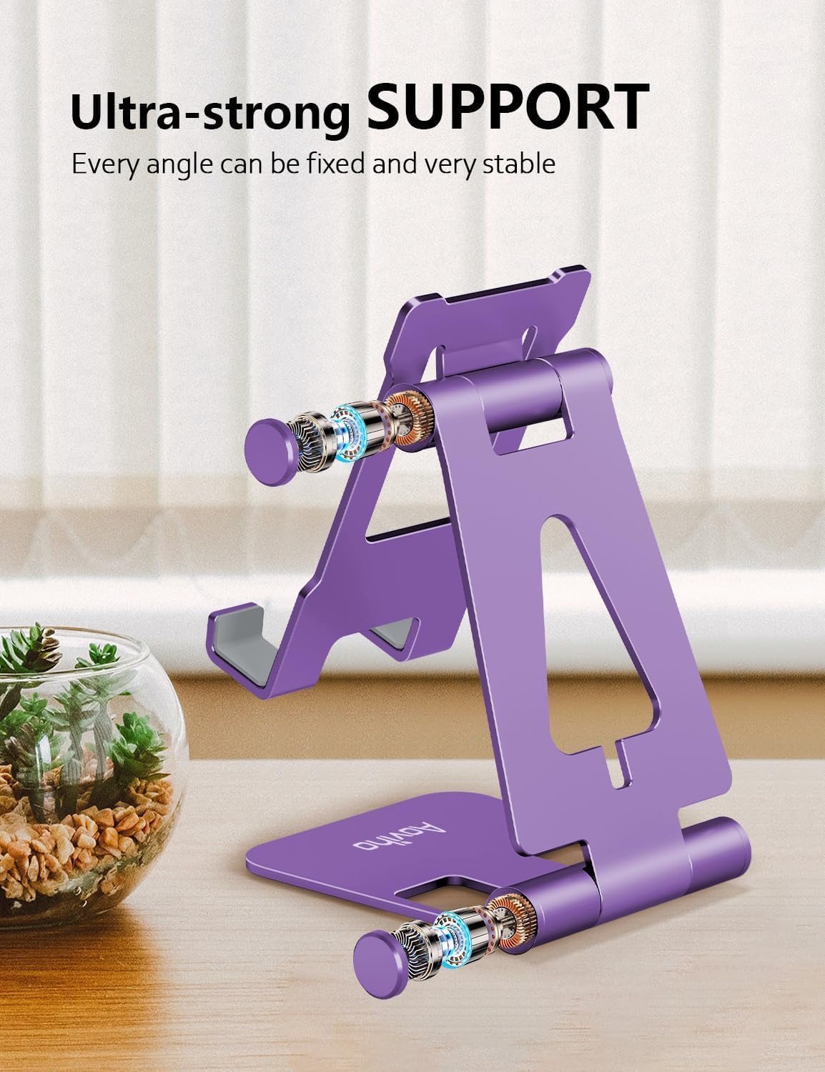 Adjustable Foldable Phone Stand for Desk - Universal Mobile Phone Holder Dock Compatible with iPhone 15/14/13/12/11/Pro/XS Max/XR/X/8/7/6/SE & Nintendo Switch - Purple - Perfect for Home Office, Gaming & Video Watching