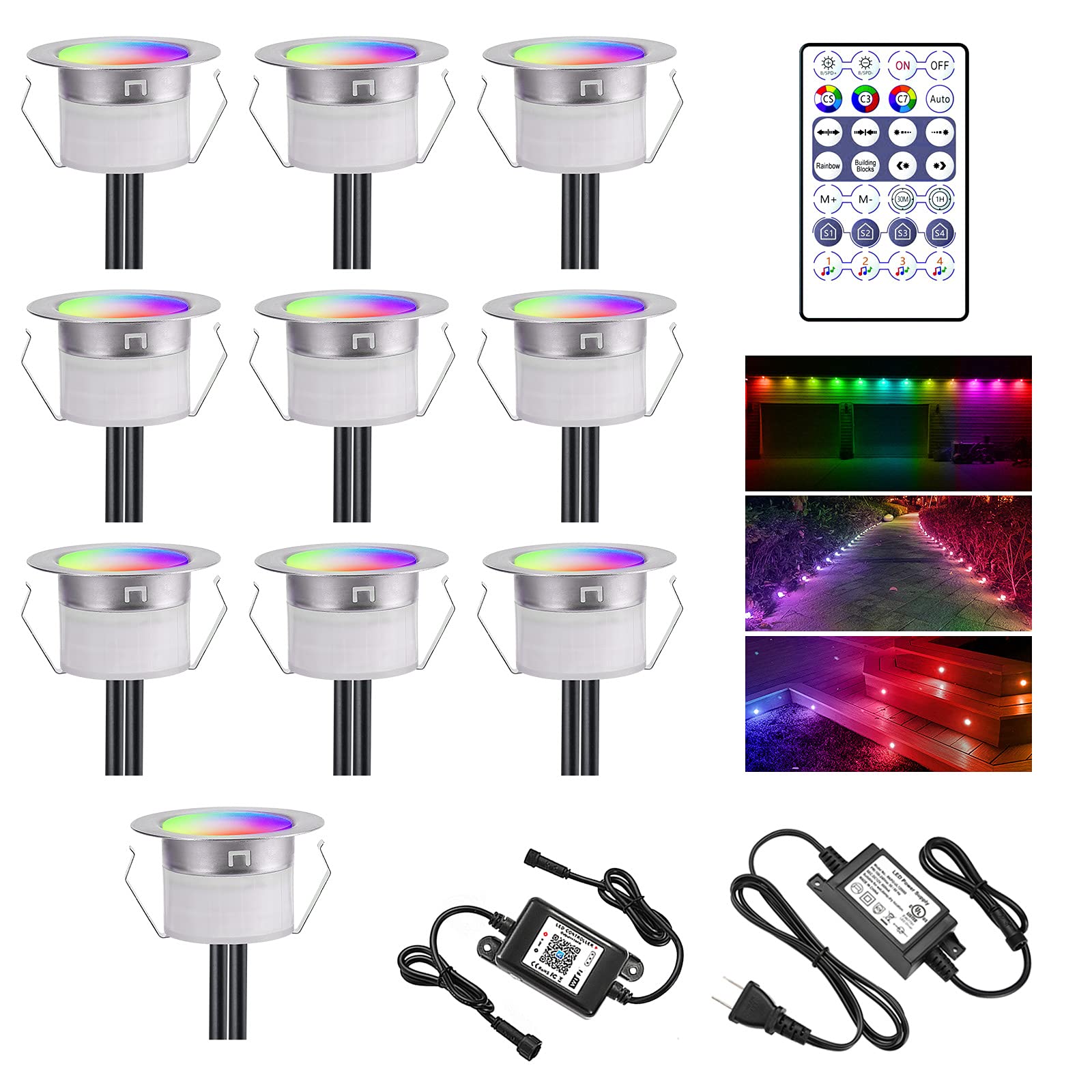 FVTLED Smart Pixel LED Deck Light Kit - 20pcs 1.77in WiFi RGB Color Changing Low Voltage Outdoor Lighting for Yard, Path, Stairs | Waterproof Recessed Deck Lights with Dynamic Dream Colors | Perfect for Patio, Garden, Poolside & Landscape Lighting