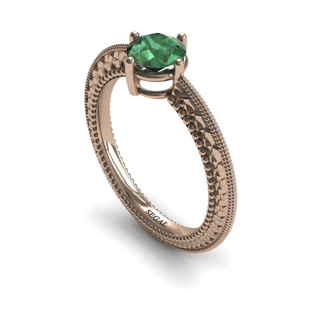14K Red Gold Vintage Victorian Edwardian Engagement Ring with Green Emerald - Alexandra | Elegant Wedding, Anniversary & Proposal Jewelry Gift