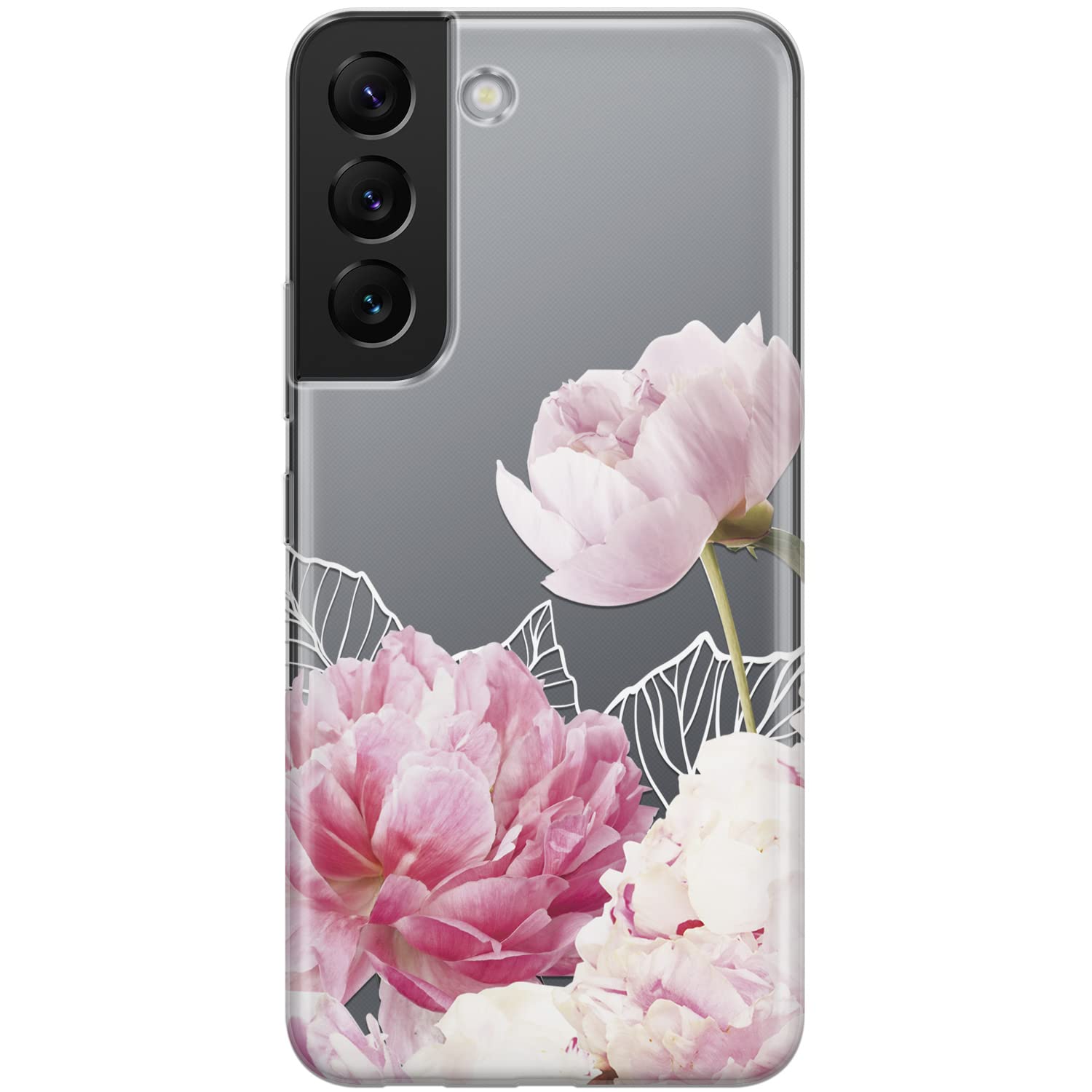 Shockproof Clear Floral Phone Case for Samsung Galaxy S24/S23 Ultra/S22+/S21 FE 5G/S20/Note 20/10 - Pink Peonies Blossom Design, Girly Transparent Bumper Cover | Perfect for Everyday Use, Work, and Special Occasions
