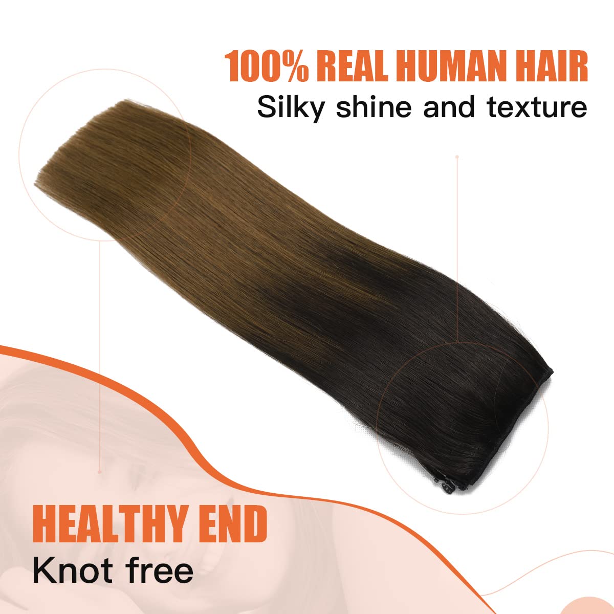 XDhair Invisible Wire Hair Extensions 16Inch 70g - Real Human Hair Ombre Black to Brown (#1B/4) for Women | Seamless Blending, Natural Look for Parties & Daily Styling