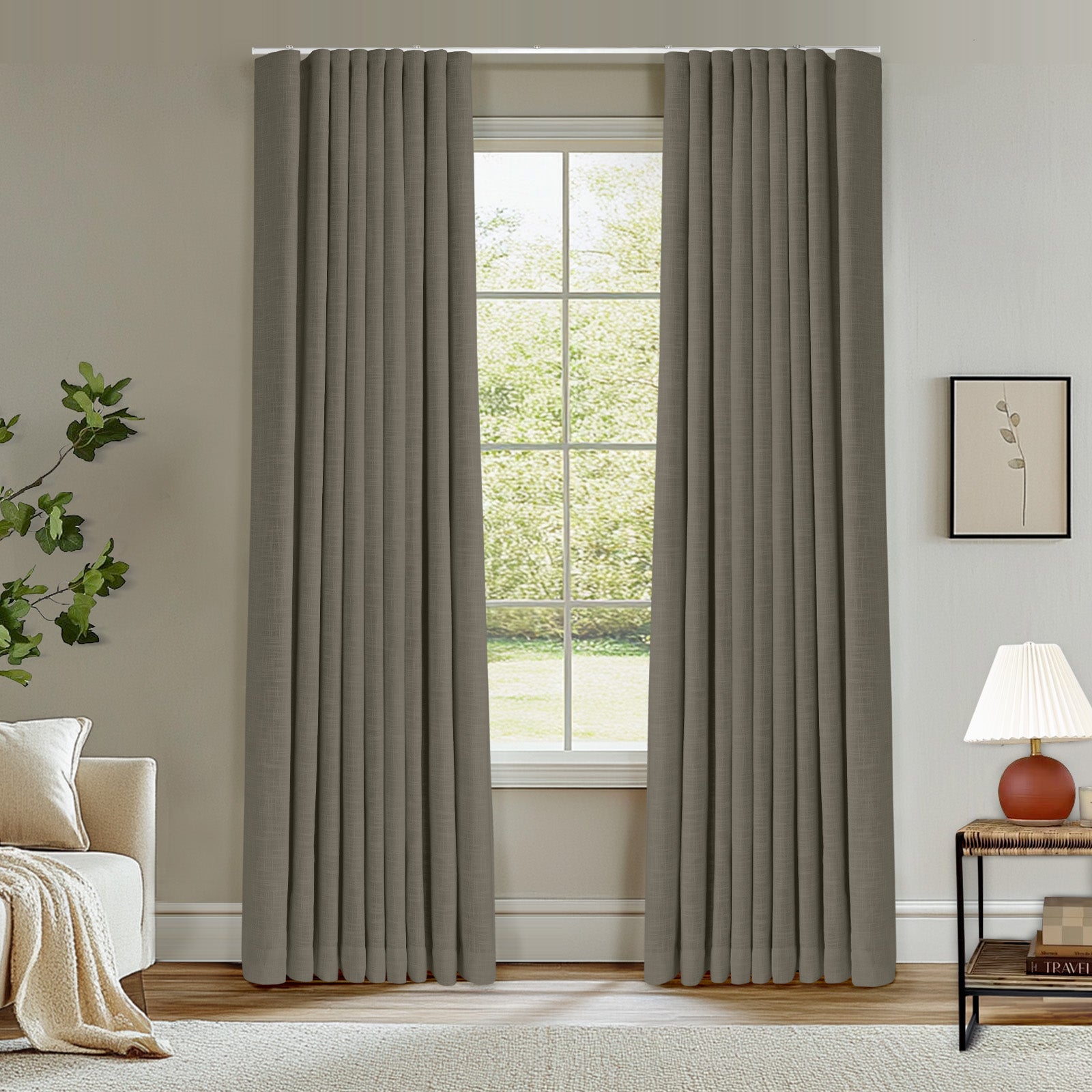 Custom Blackout Drapes - Ripple Fold Lille Linen Memory Trained Curtains with Ceiling Track in Pale Blue Aqua | Perfect for Bedroom, Living Room & Home Theater Light Blocking