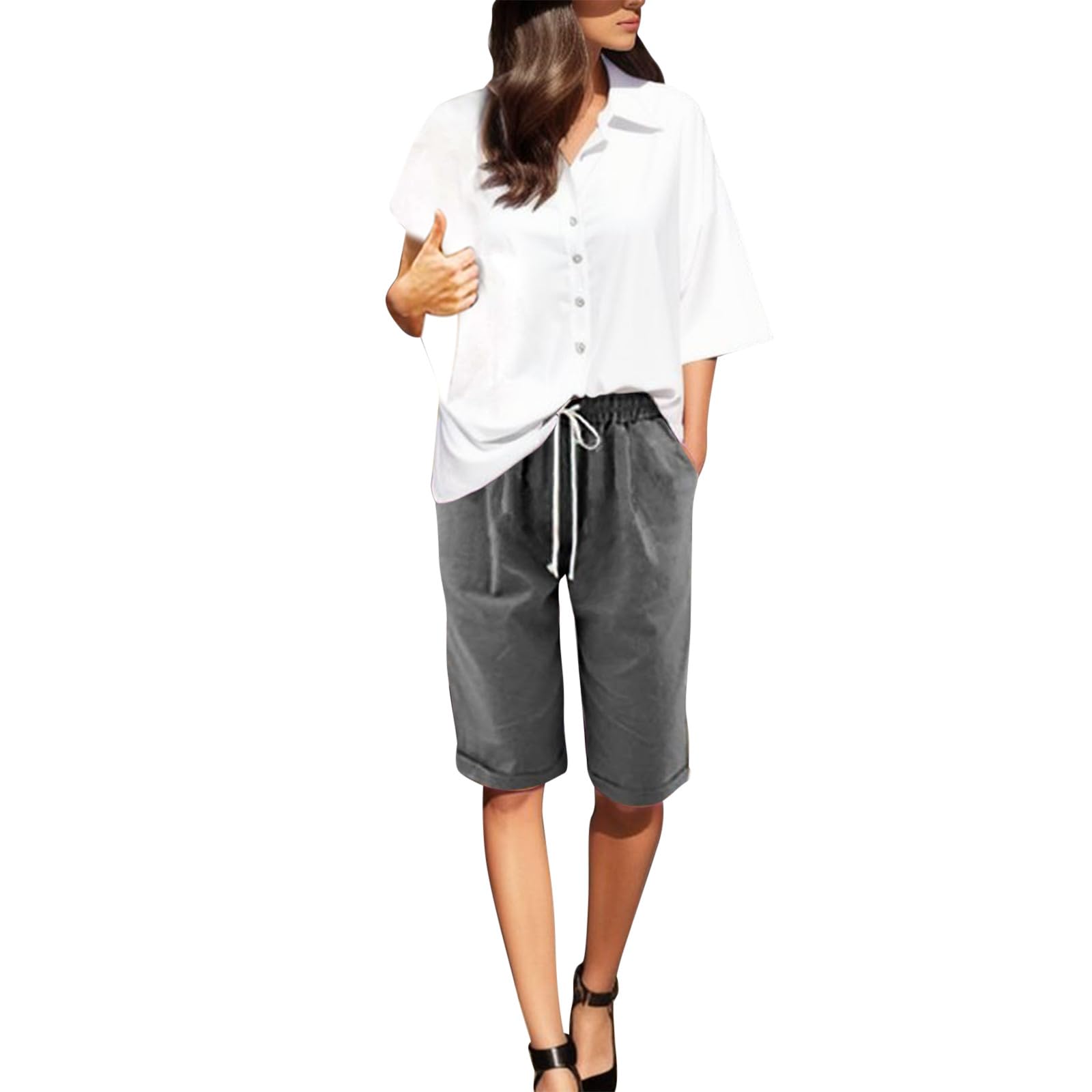 AMDBEL Women's Bermuda Shorts - Linen & Cotton Summer Lounge Shorts for Walking & Exercise