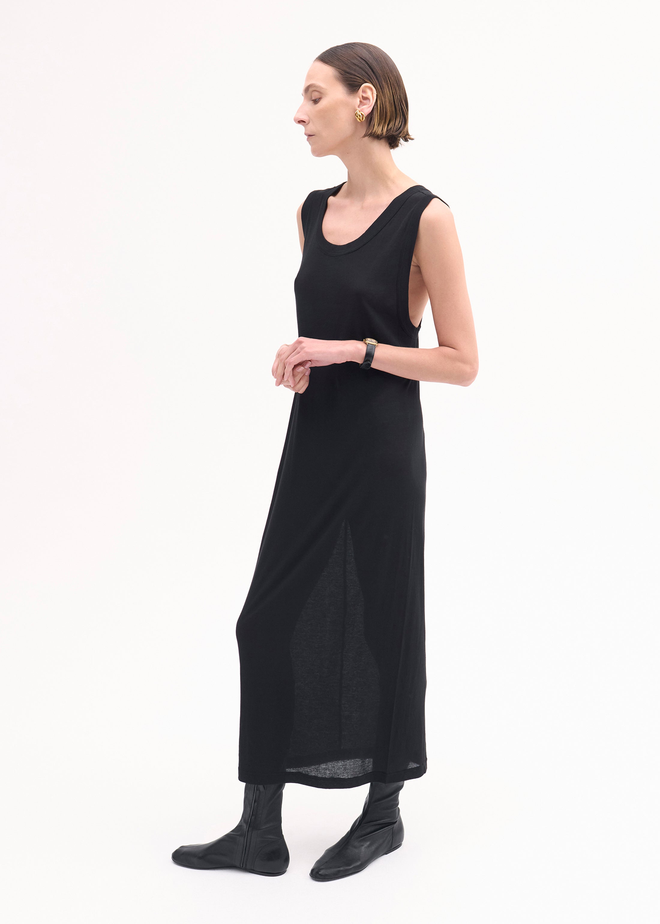 Women's Black Slub Jersey Tank Dress - Casual Summer Wear, Beach Cover Up, and Everyday Outfit