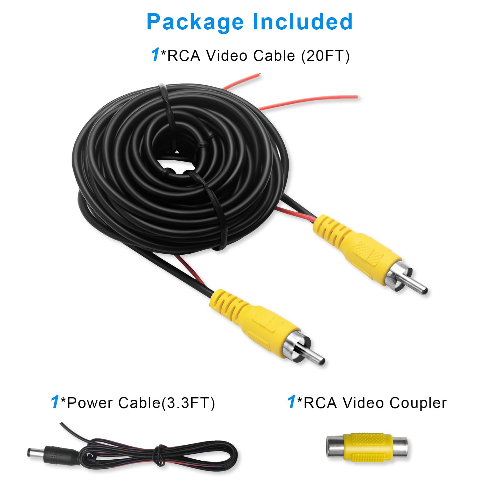 **High-Quality RCA Video Cable 20FT - Car Backup Camera AV Extension Cable with Detection Wire & Power Cable (Female to Female Coupler) - Perfect for Rear View Camera Installation & Vehicle Safety Systems**    *(Ideal for Trucks, RVs, Trailers & DIY Backup Camera Setups)*