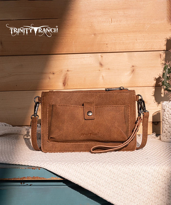 Trinity Ranch Aztec Tooled Leather Wristlet - Stylish Crossbody Wallet for Women | Perfect for Shopping, Travel & Everyday Use