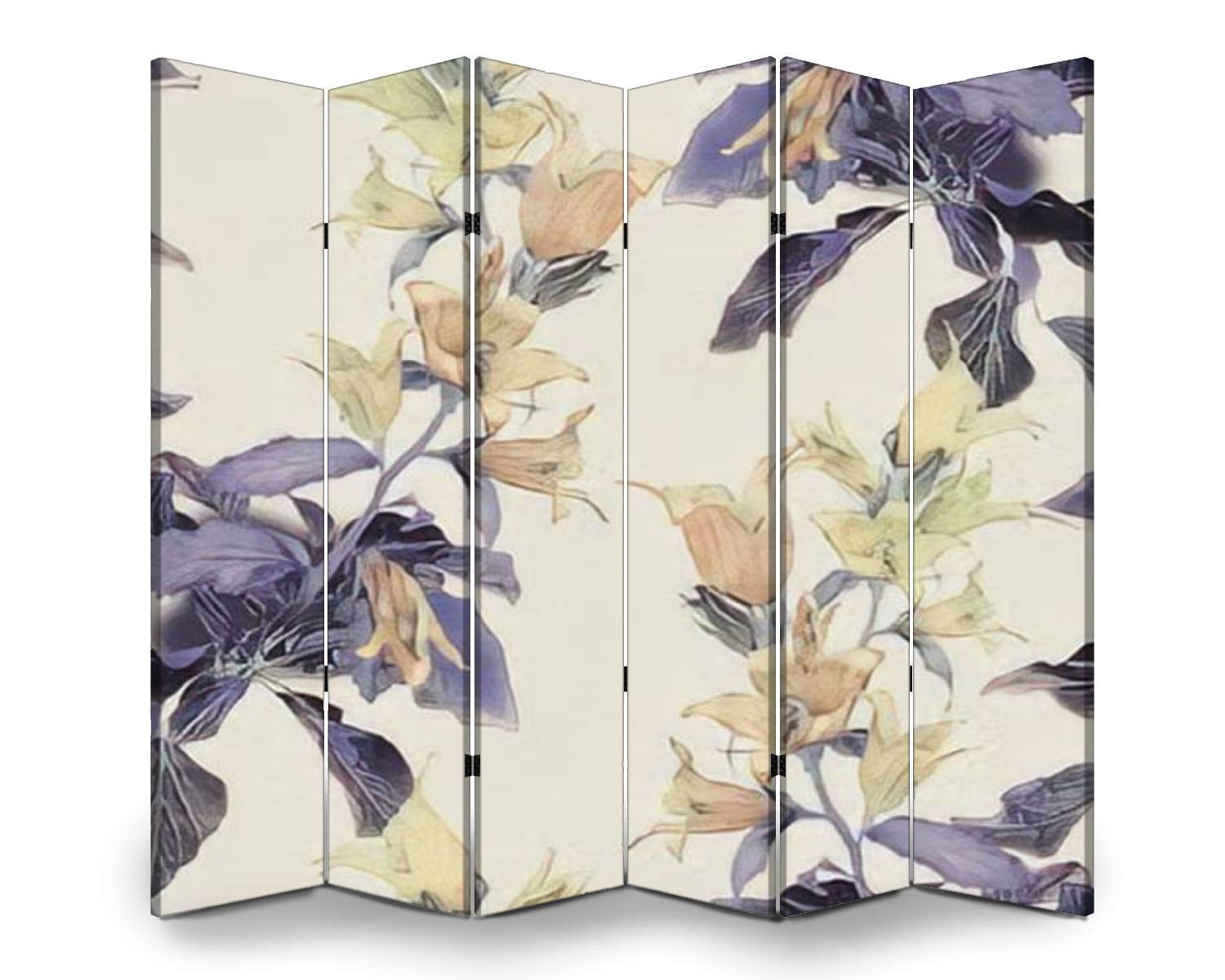 APED DECOR 6-Panel Wooden Room Divider with Floral Watercolor Design - Bell Flowers Seamless Pattern Folding Privacy Screen for Home & Office - Dual-Sided Canvas Partition for Bedroom, Living Room, and Indoor Spaces