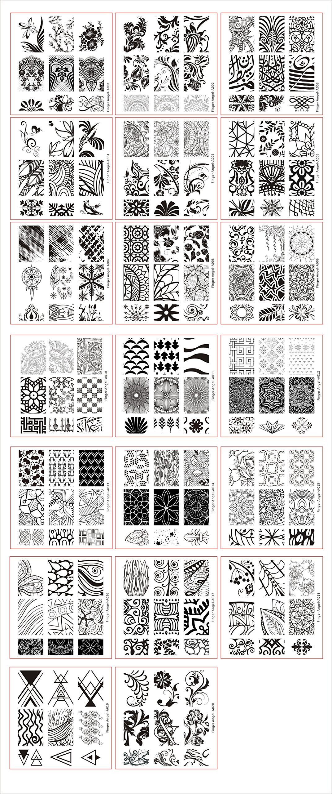 20 Pcs Mix Design Nail Stamping Plates Kit with 1 Stamper & 1 Scraper - Professional Nail Art Image Templates for Manicure & DIY Nail Designs - Perfect for Home Salon, Party Nails & Gift Ideas (A1-20)