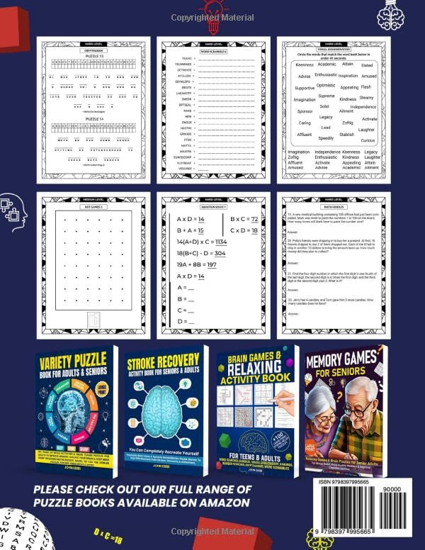 Engaging Brain Games & Mind Puzzles for Teens and Young Adults - Fun Math Games, Word Games, Brain Teasers, Trivia Challenges | Ultimate Activity Book for Relaxation, Stress Relief & Mental Exercise