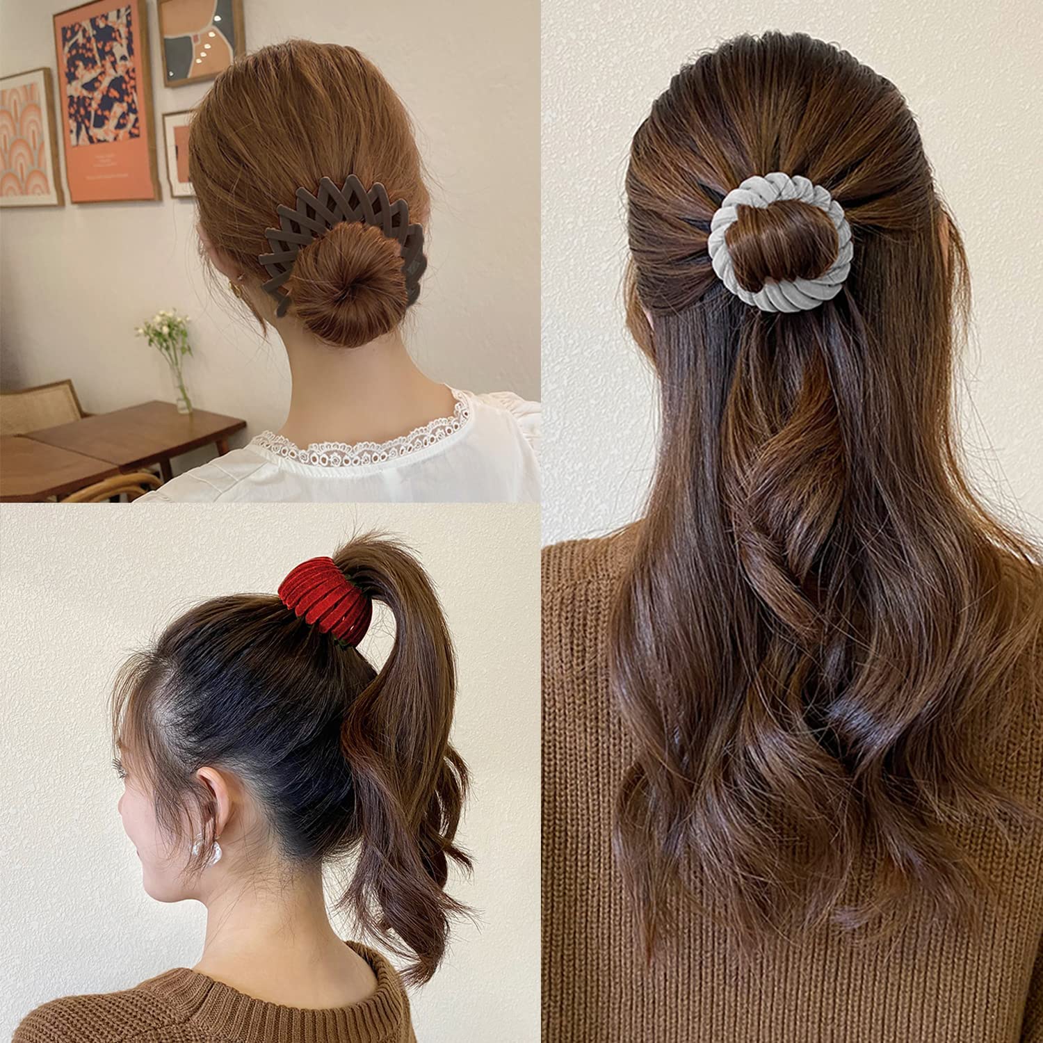 6PCS Women's Bird Nest Hair Clips Set - Velvet Ponytail Holders & Bun Makers (Multicolor) - Perfect for Updos, Braids, and Everyday Hairstyles