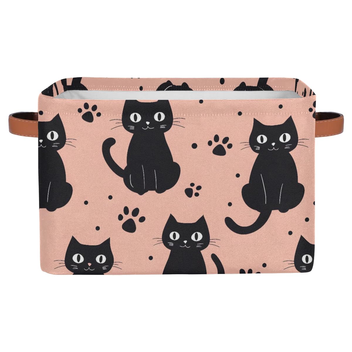 Large Fabric Storage Baskets with Handles - 2 Pack Black Cat Pattern Collapsible Organizer Bins for Shelves, Closet & Home | Perfect for Clothes, Toys & Bedroom Organization