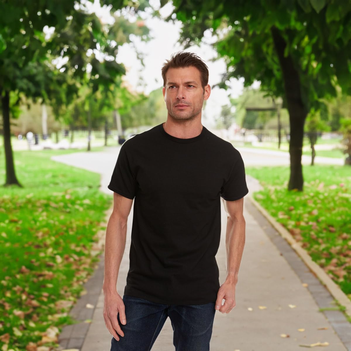 BILLIONHATS 6 Pack Men's Cotton Short Sleeve Lightweight T-Shirts - Soft Breathable Crew Neck Tees for Casual Wear, Gym & Everyday Use (Black, 6X-Large Bulk Pack)