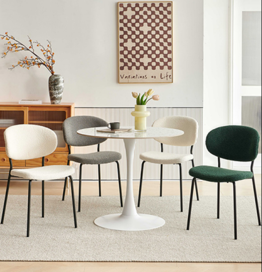 Dark Green Boucle Fabric Dining Chairs Set of 2 - Modern Upholstered Chairs with Sturdy Metal Legs for Dining Room, Kitchen & Living Room | Perfect for Small Spaces, Breakfast Nooks & Contemporary Home Decor