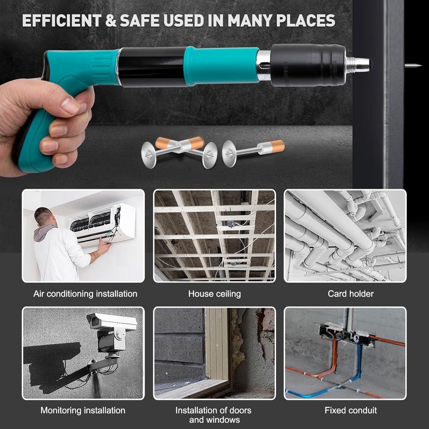 Heavy Duty Concrete Nail Gun Kit with 100pcs Nails - 5-Speed Adjustable Manual Steel Nailer for Woodworking, Wall Anchoring & Fastening | Portable Wall Shooting Tool for Home DIY Projects & Professional Construction Use