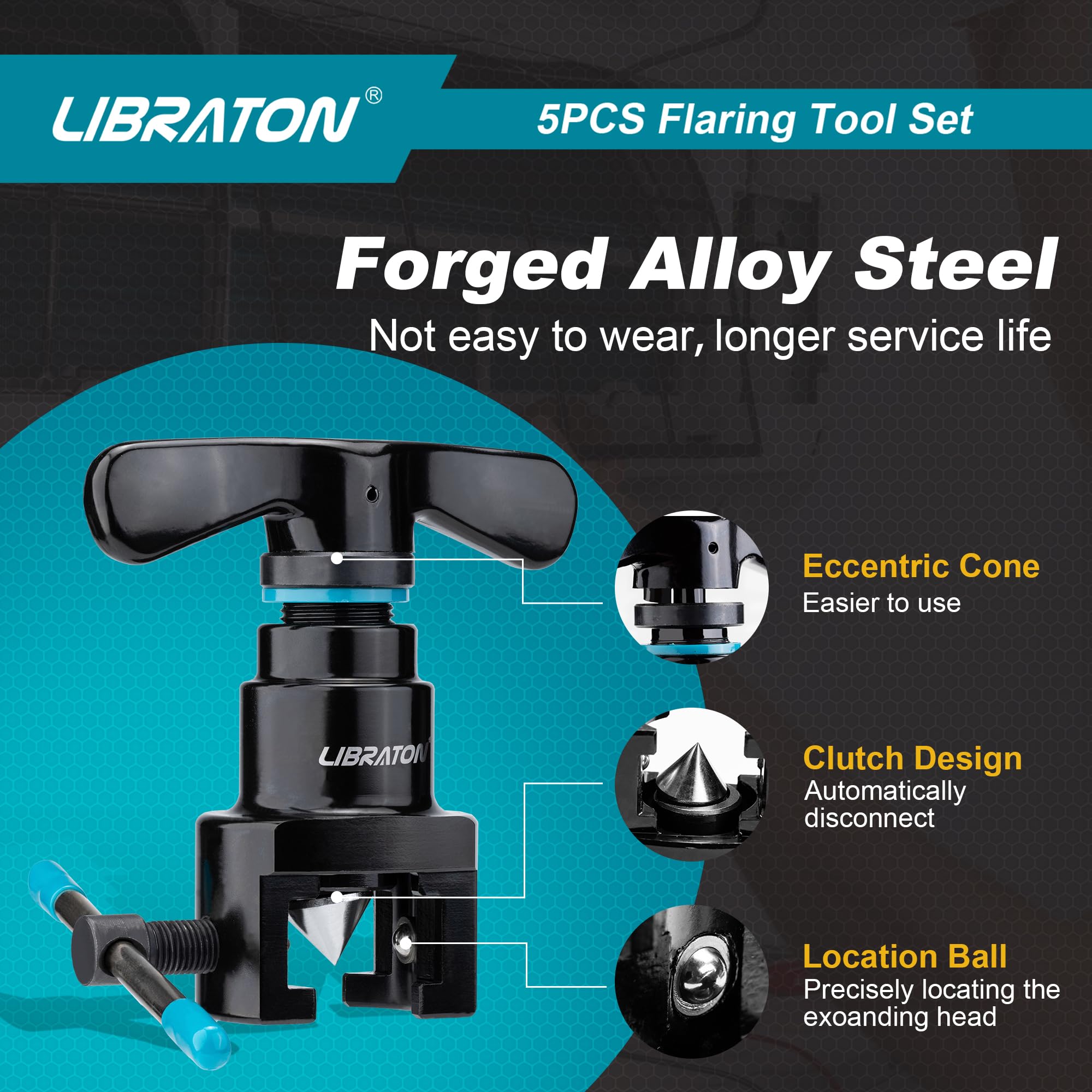 LIBRATON HVAC Flaring Tool Kit - 45° Eccentric Single Flare Tool for 1/4''-3/4'' & 6-19mm Copper Pipes - Includes Pipe Cutter & Deburring Tool for Copper/Aluminum Pipes - Perfect for HVAC Installation, Plumbing & Auto AC Repair