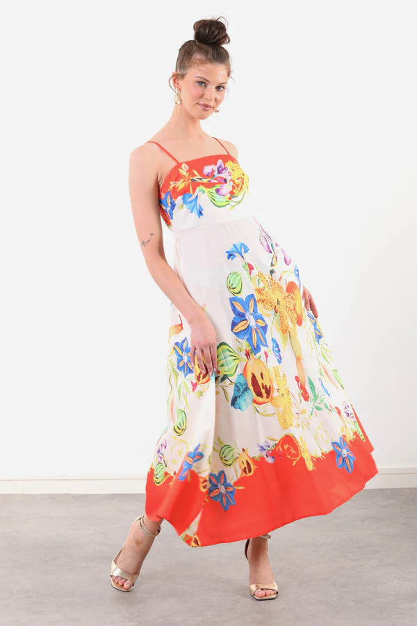 Alma Midi Summer Dress for Women - Flowy Orange Sundress with Pockets | Beach Vacation, Casual Outing, Date Night Outfit