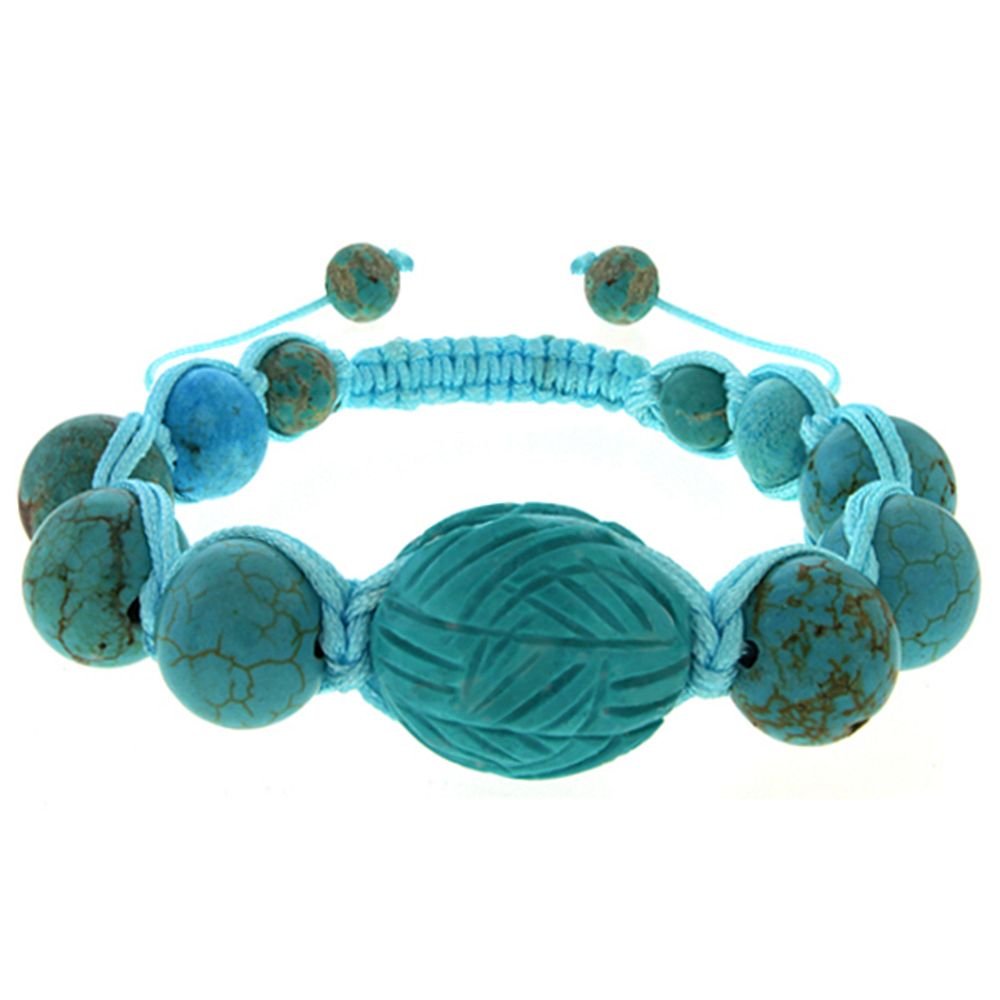 Gem Stone King 12MM Blue Simulated Turquoise Beads - Adjustable Unisex Bracelet (7.5-11 Inch) for Women & Men - Boho Chic Jewelry, Gift Idea for Birthday, Wedding, Party & Everyday Wear