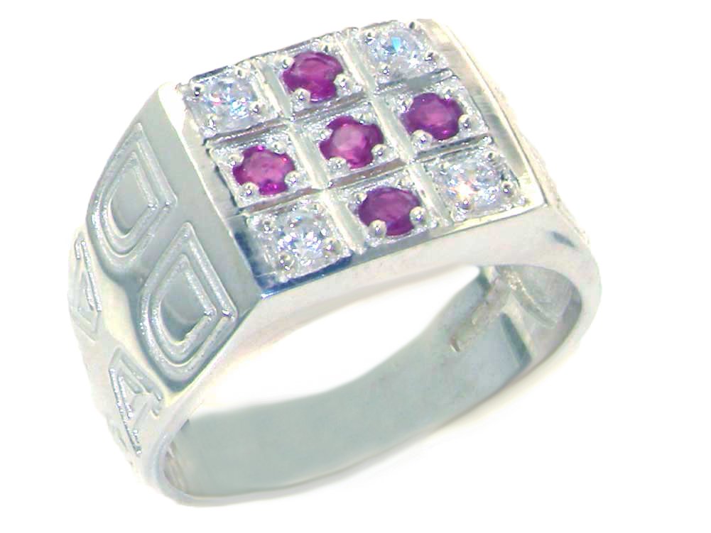 925 Sterling Silver Men's Signet Ring with Cubic Zirconia & Genuine Ruby - Perfect for Anniversary, Wedding, Gift & Everyday Wear